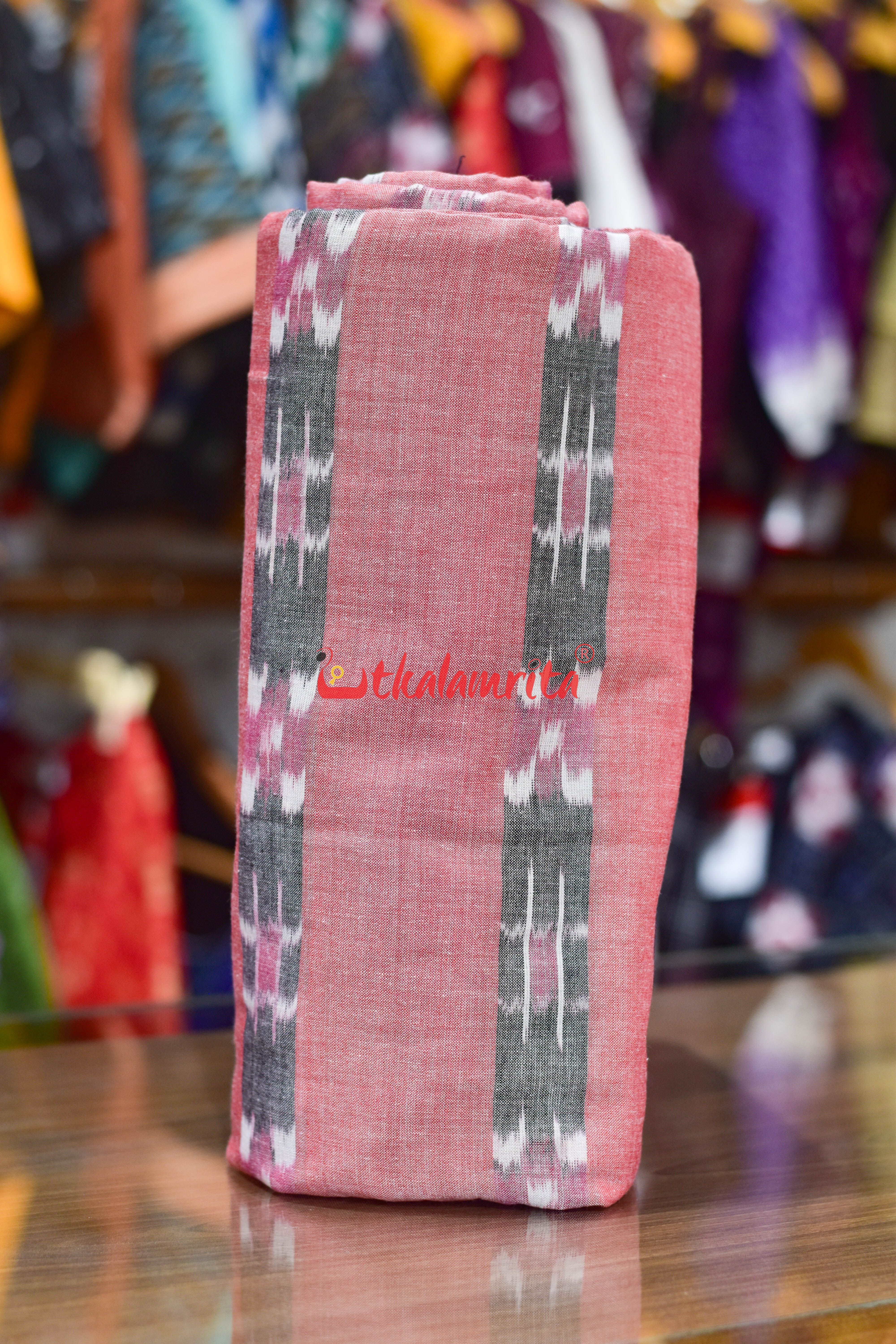 Peach Body Grey Lines Pasapali Cotton (Fabric)