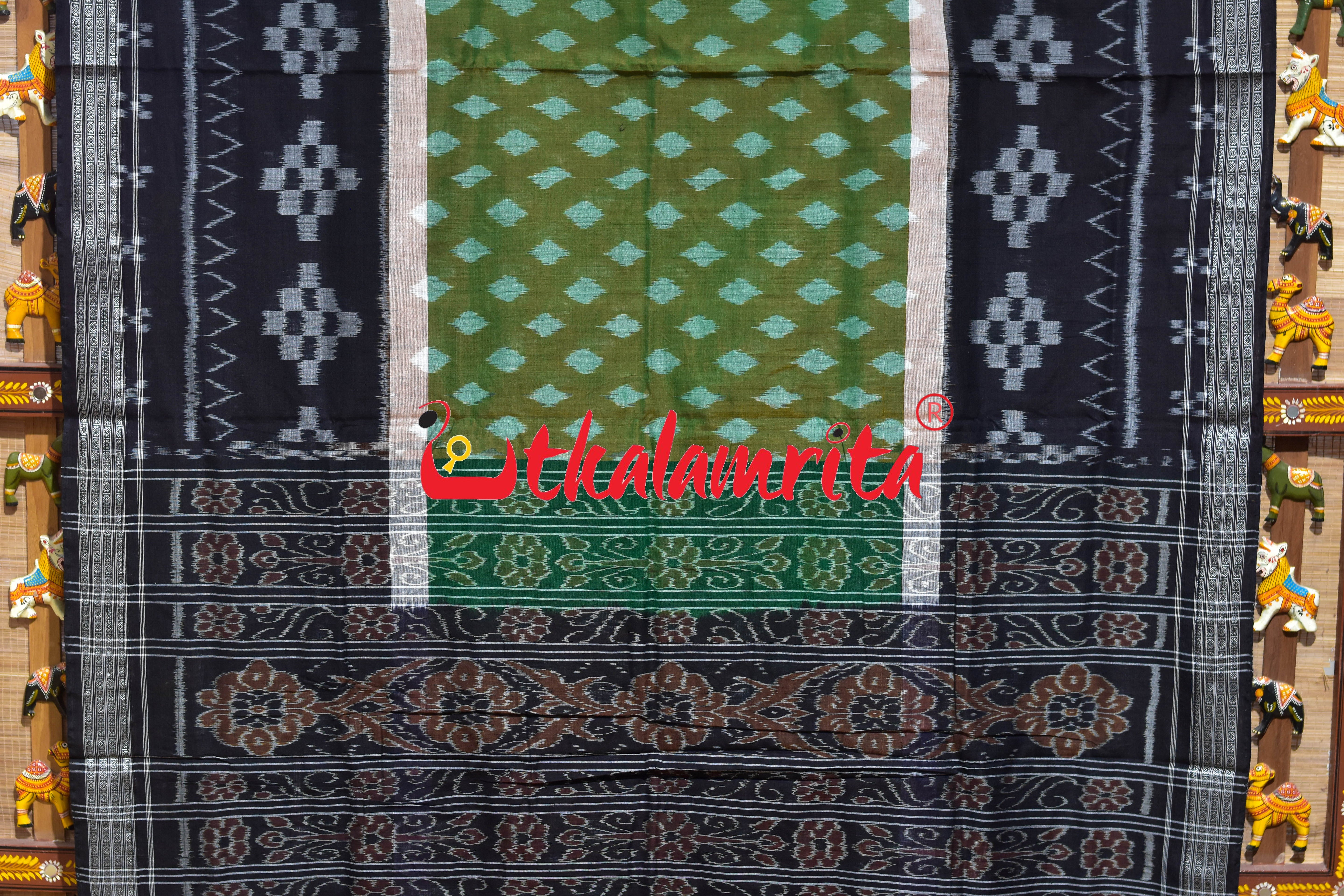 Green Red Double Shade Pasapali Border Khandua Cotton Saree
