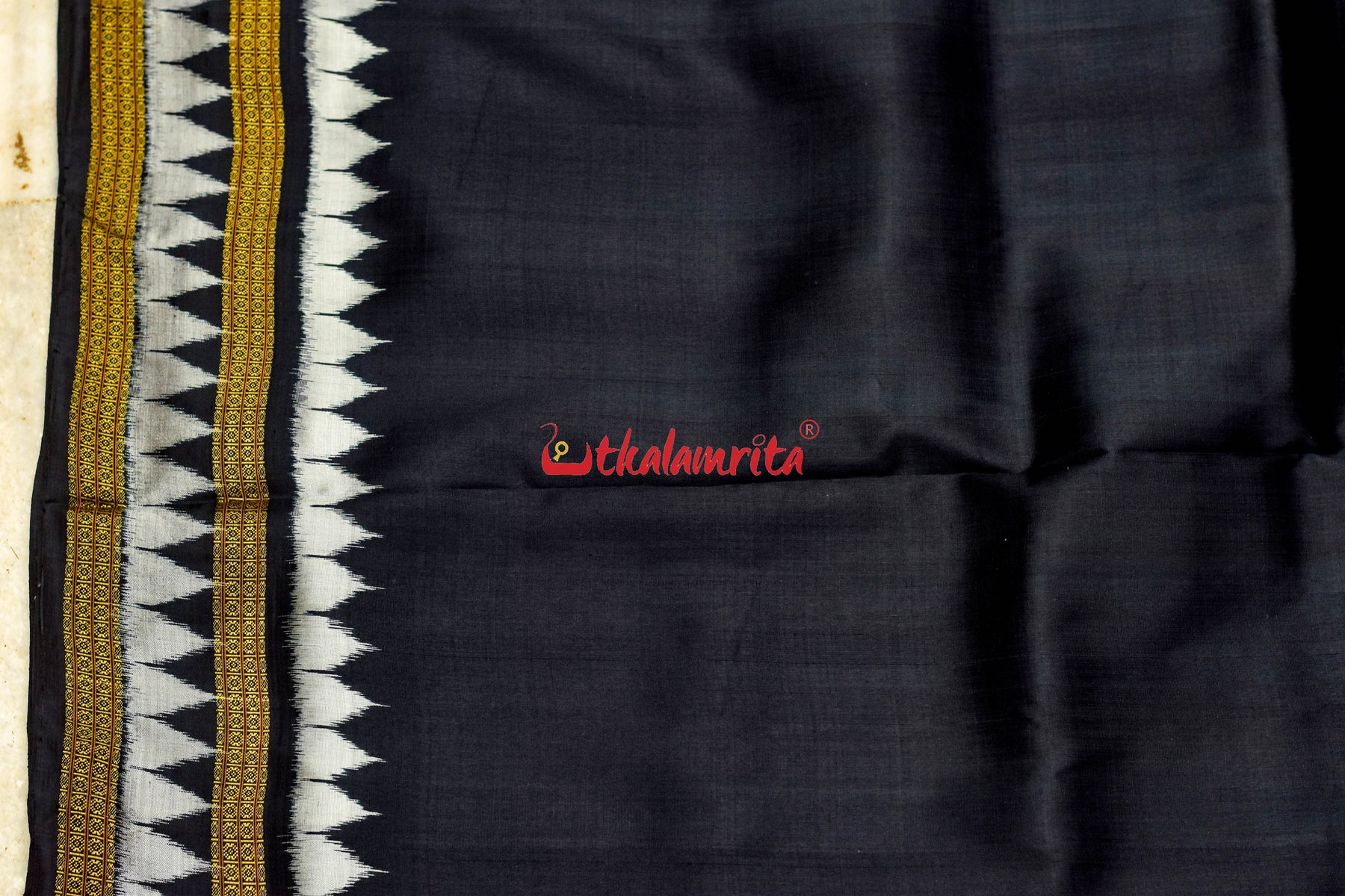 Black with Kumbha Border Khandua Silk (Fabric)