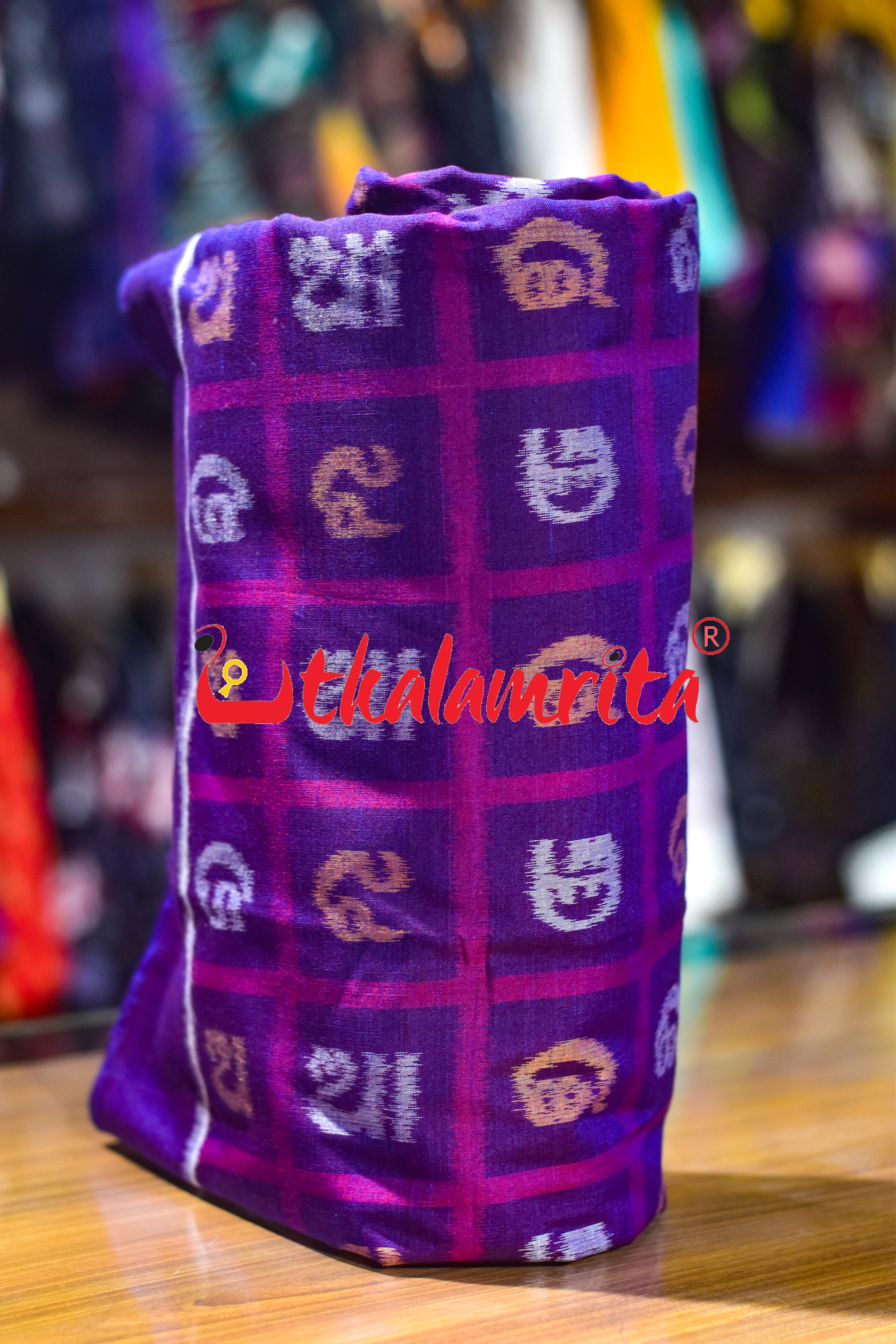Purple Kothi Odia Alphabets Sambalpuri Cotton (Fabric)