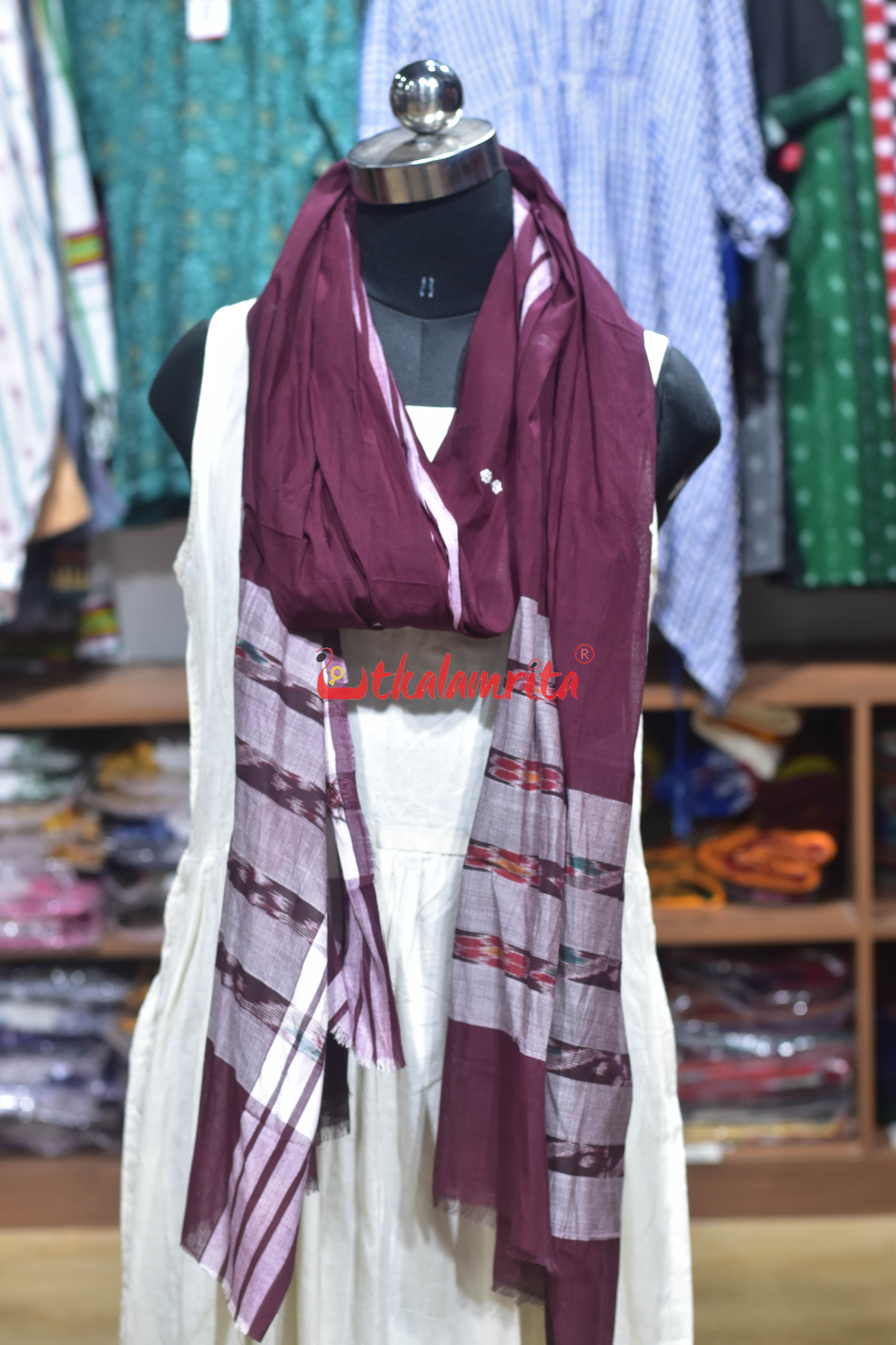 Maroon Pittala Single Cotton (Dupatta)