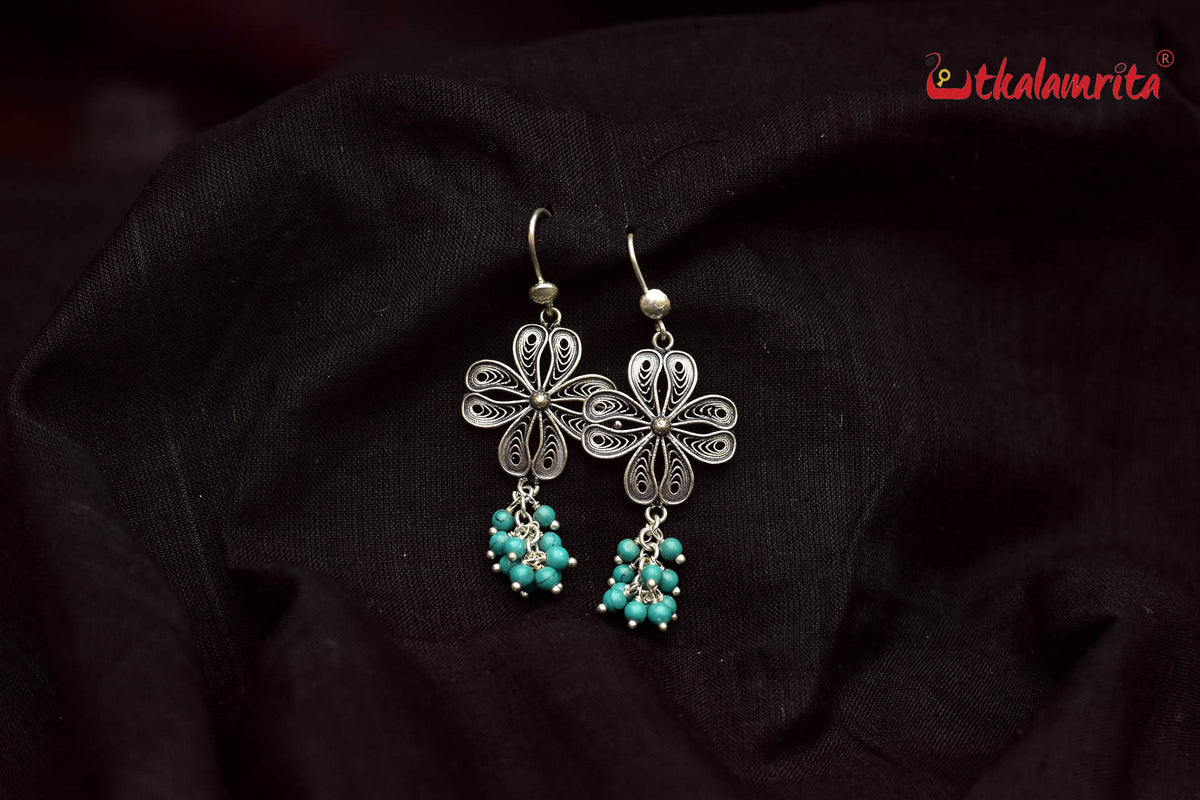 Turquoise Silver Flower Danglers