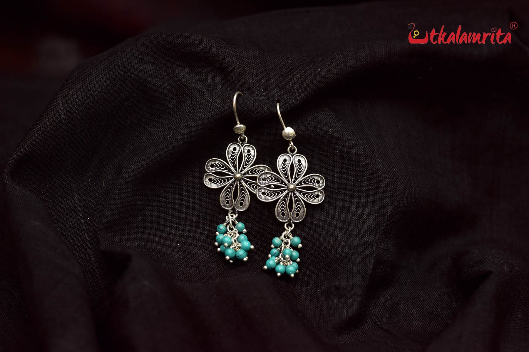 Turquoise Silver Flower Danglers