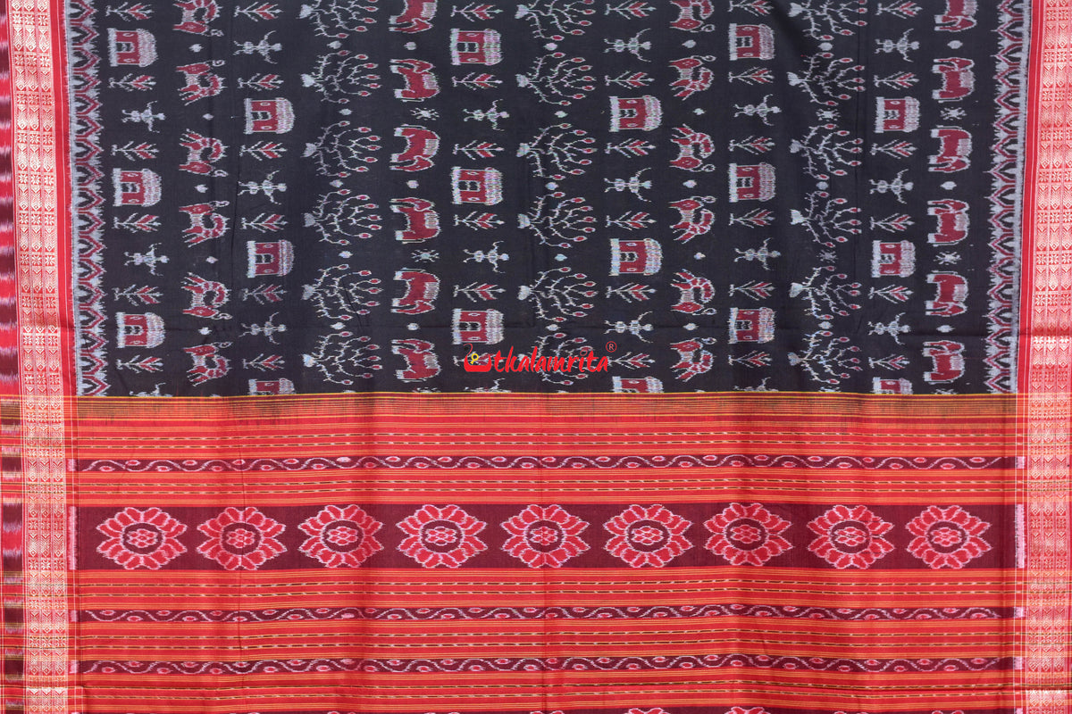 Black Red House Tribal Sambalpuri Cotton Saree