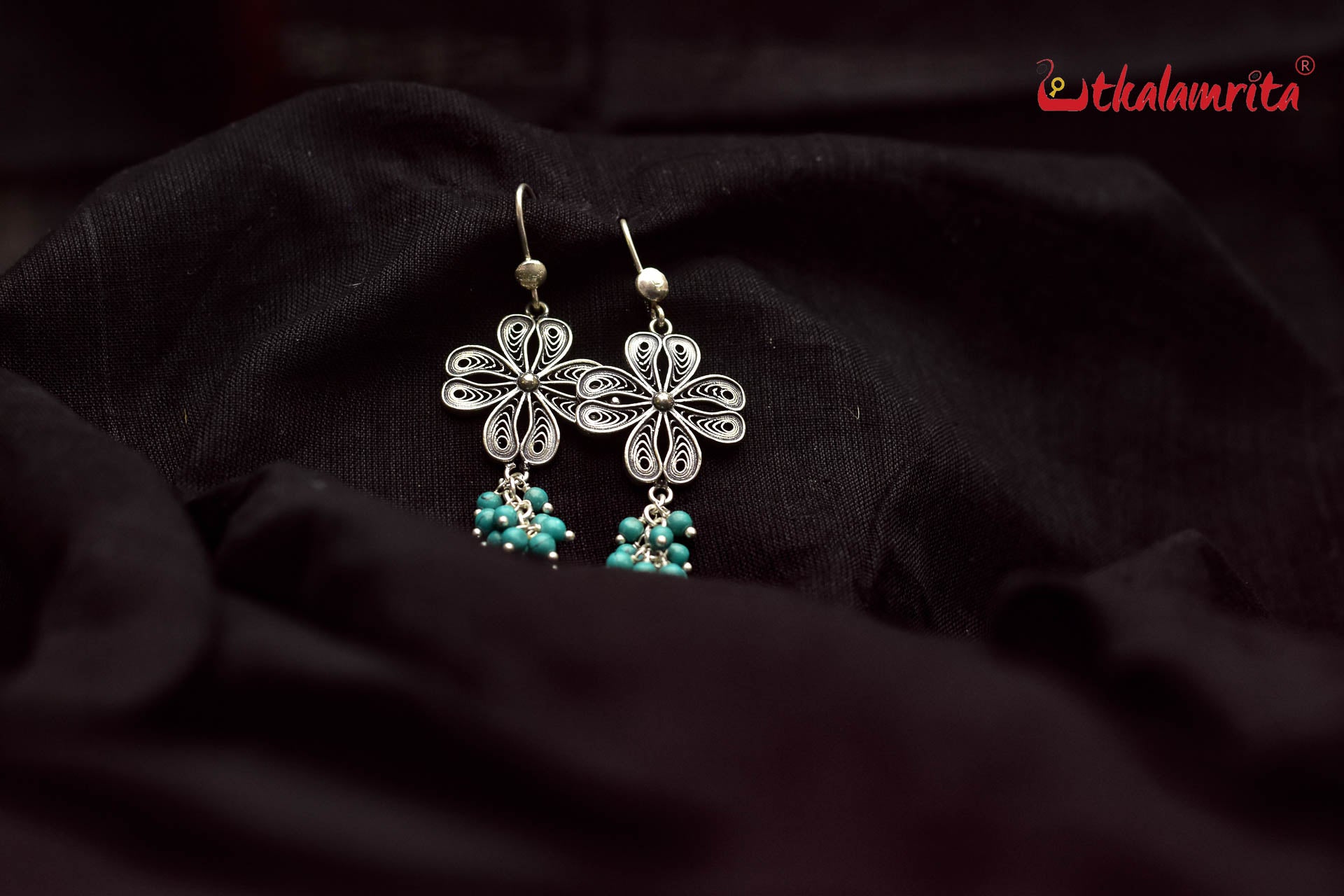Turquoise Silver Flower (Danglers)
