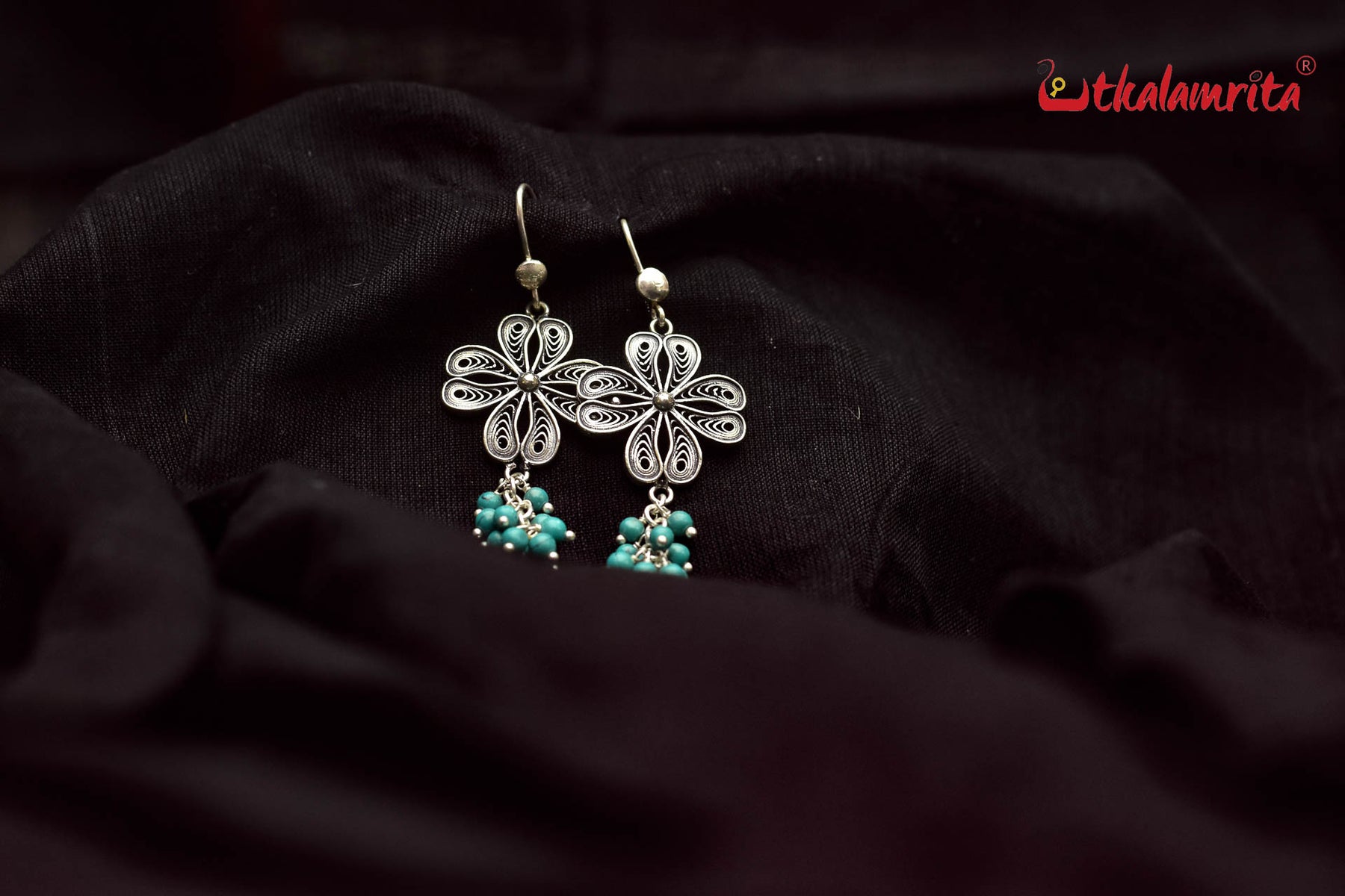 Turquoise Silver Flower Danglers