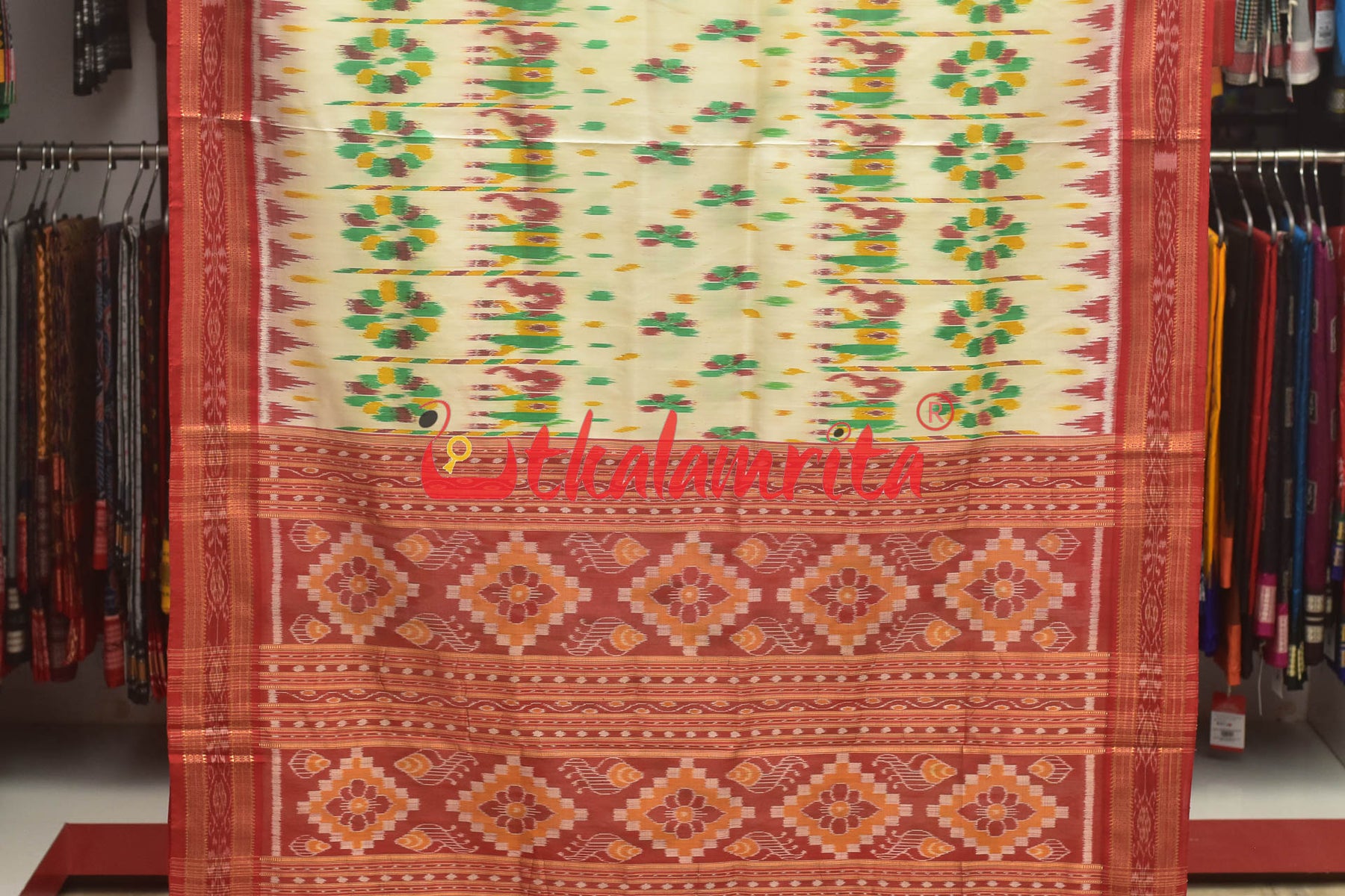 White Elephants Khandua Silk Saree