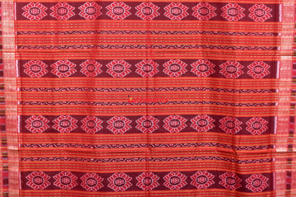 Black Red House Tribal Sambalpuri Cotton Saree