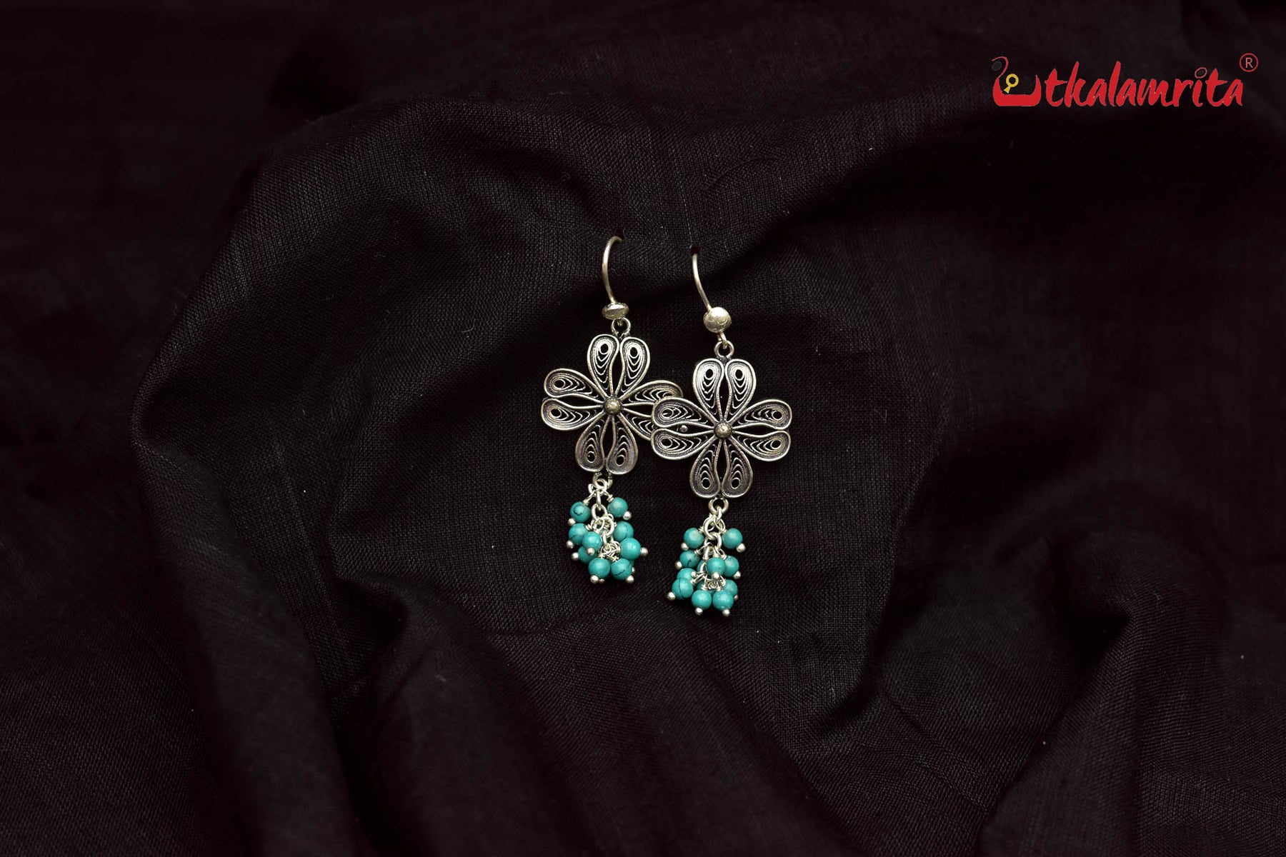 Turquoise Silver Flower Danglers