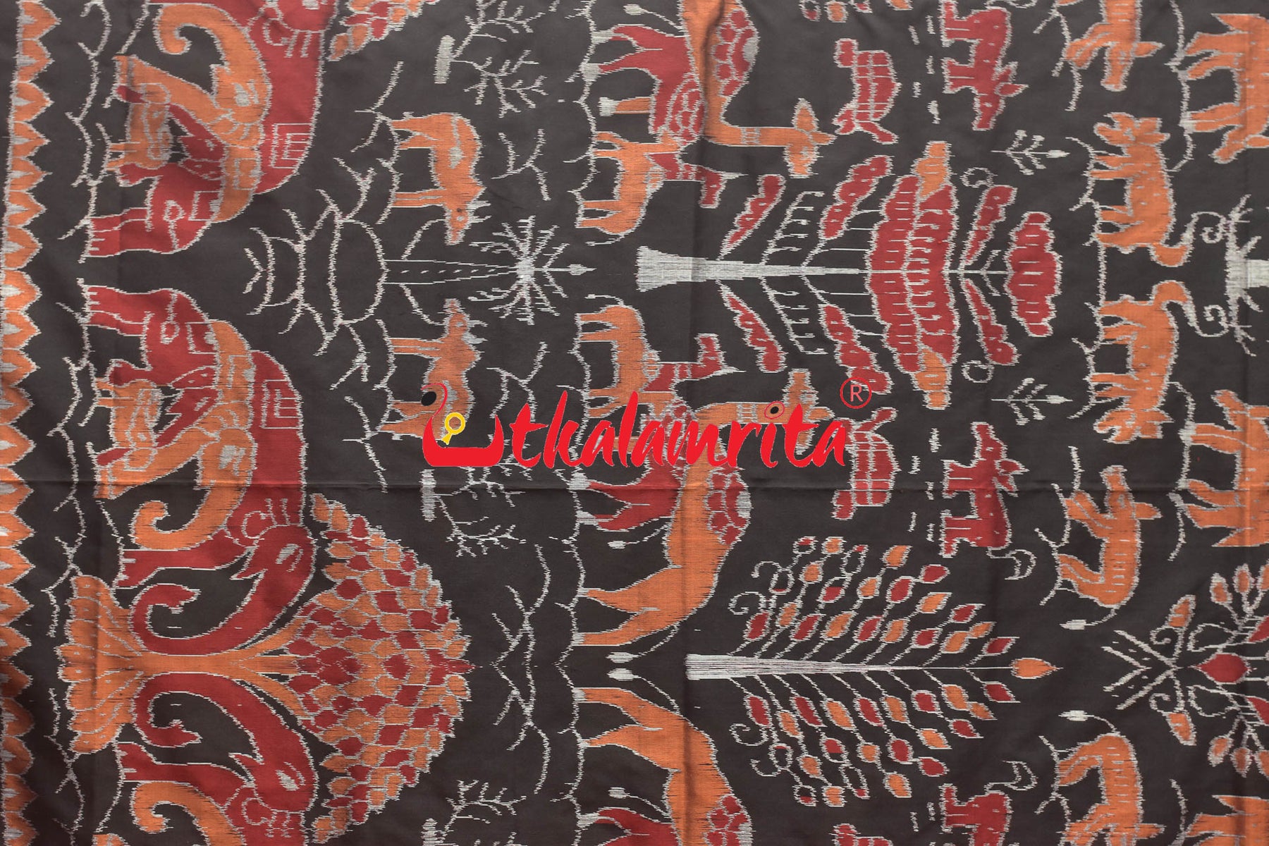 Jungle Black Red Sambalpuri Silk Saree