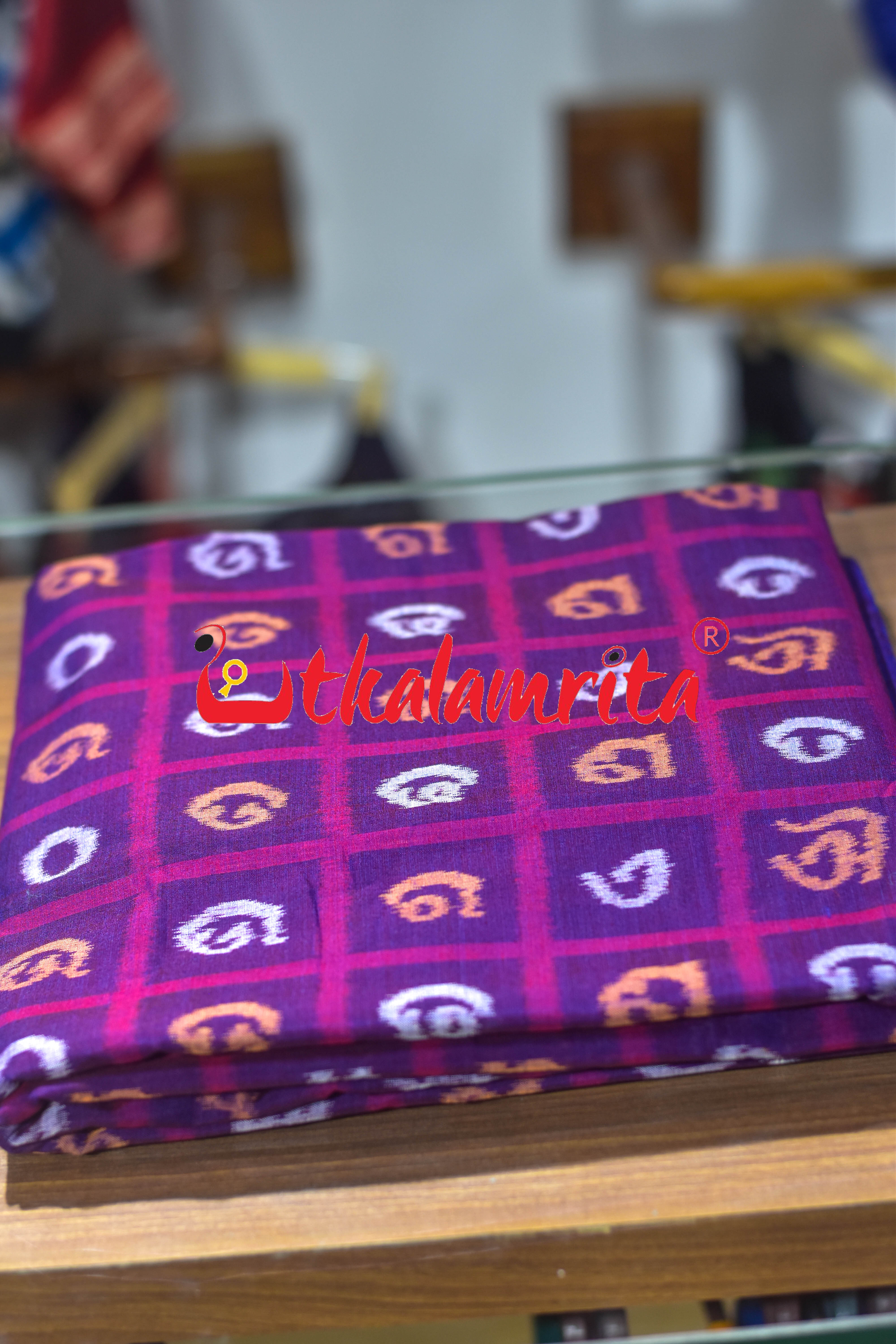Purple Kothi Odia Alphabets Sambalpuri Cotton (Fabric)
