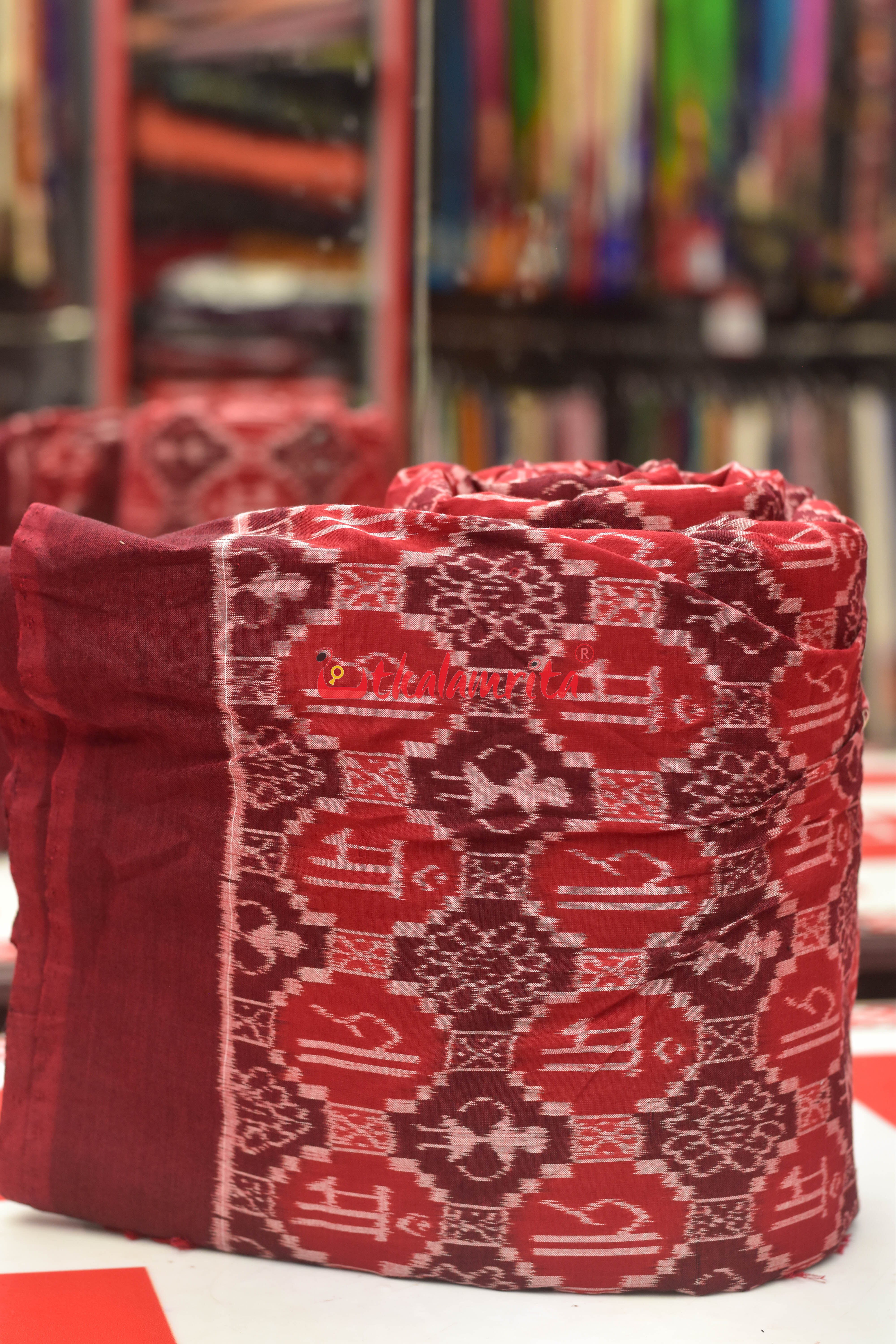 Maa Red Maroon Sambalpuri Cotton (Fabric)