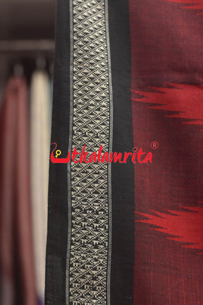 Red Black Baadi Jaala Cotton Mukta Punji Border Double Anchal Saree