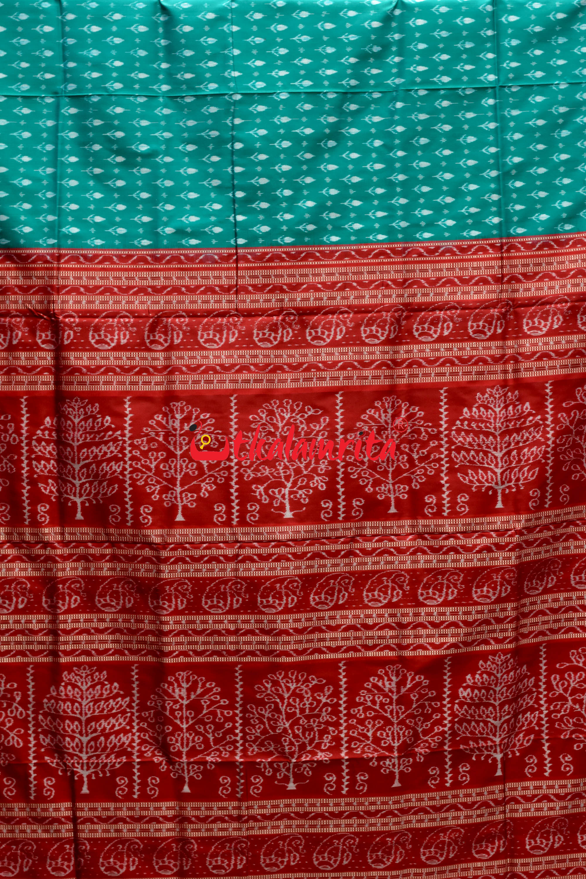 Sea Green Kadha Pasapali Border Sambalpuri Silk