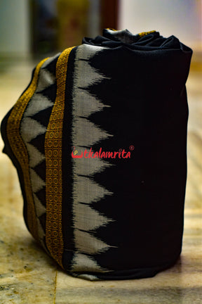 Black with Kumbha Border Khandua Silk (Fabric)