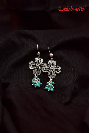 Turquoise Silver Flower Danglers