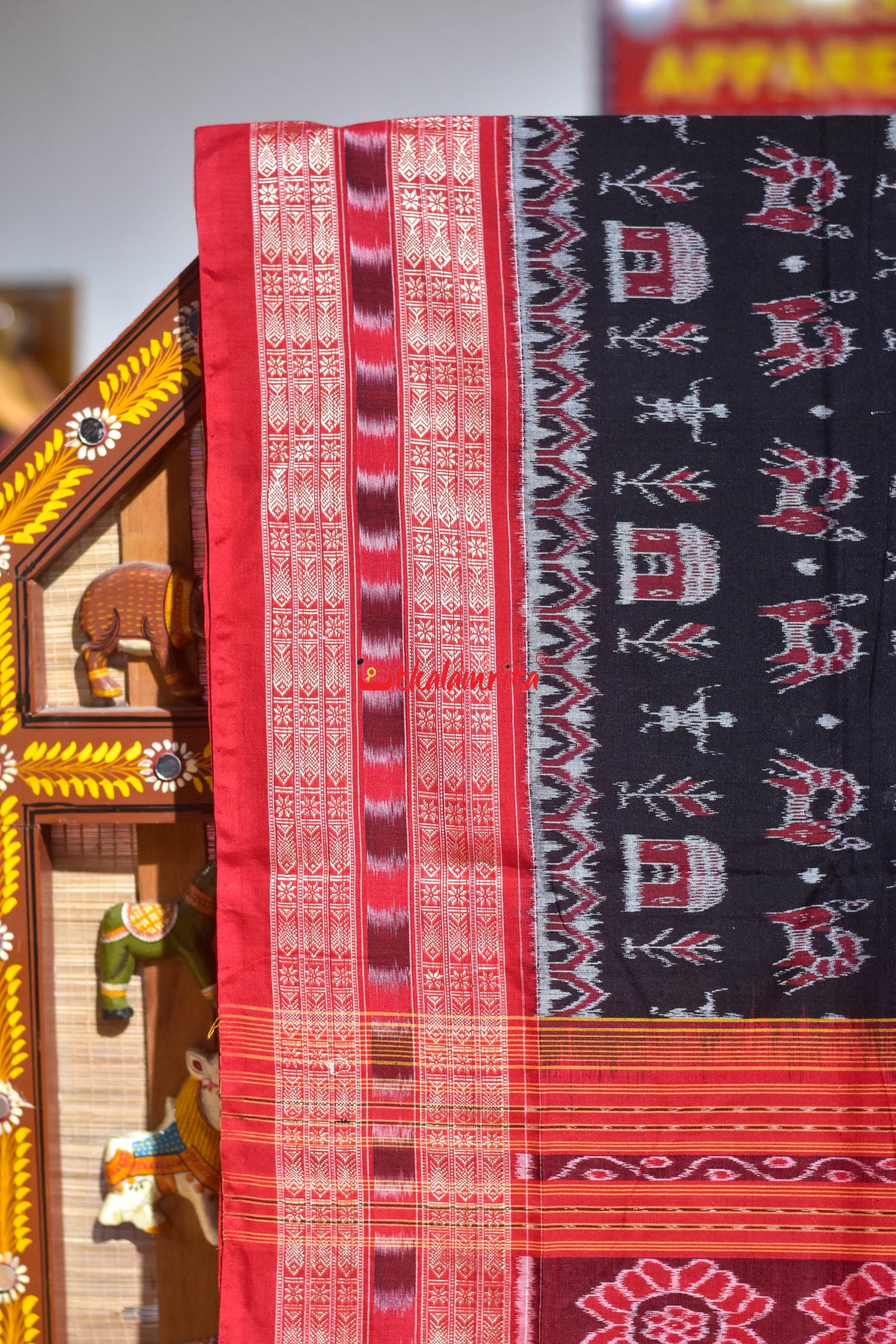 Black Red House Tribal Sambalpuri Cotton Saree