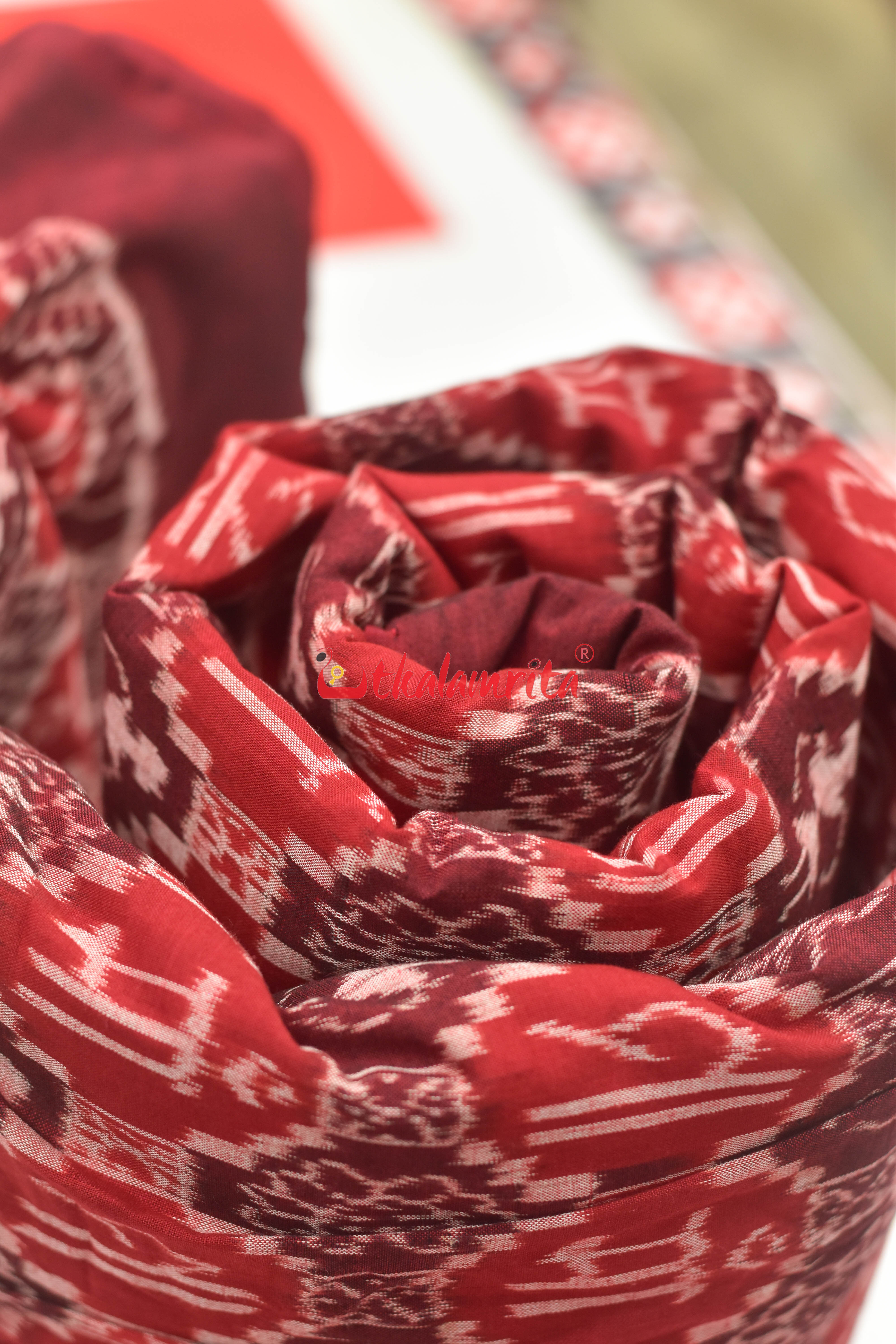 Maa Red Maroon Sambalpuri Cotton (Fabric)