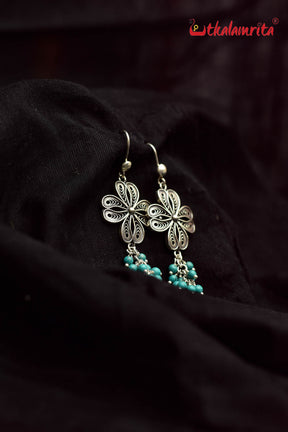 Turquoise Silver Flower Danglers