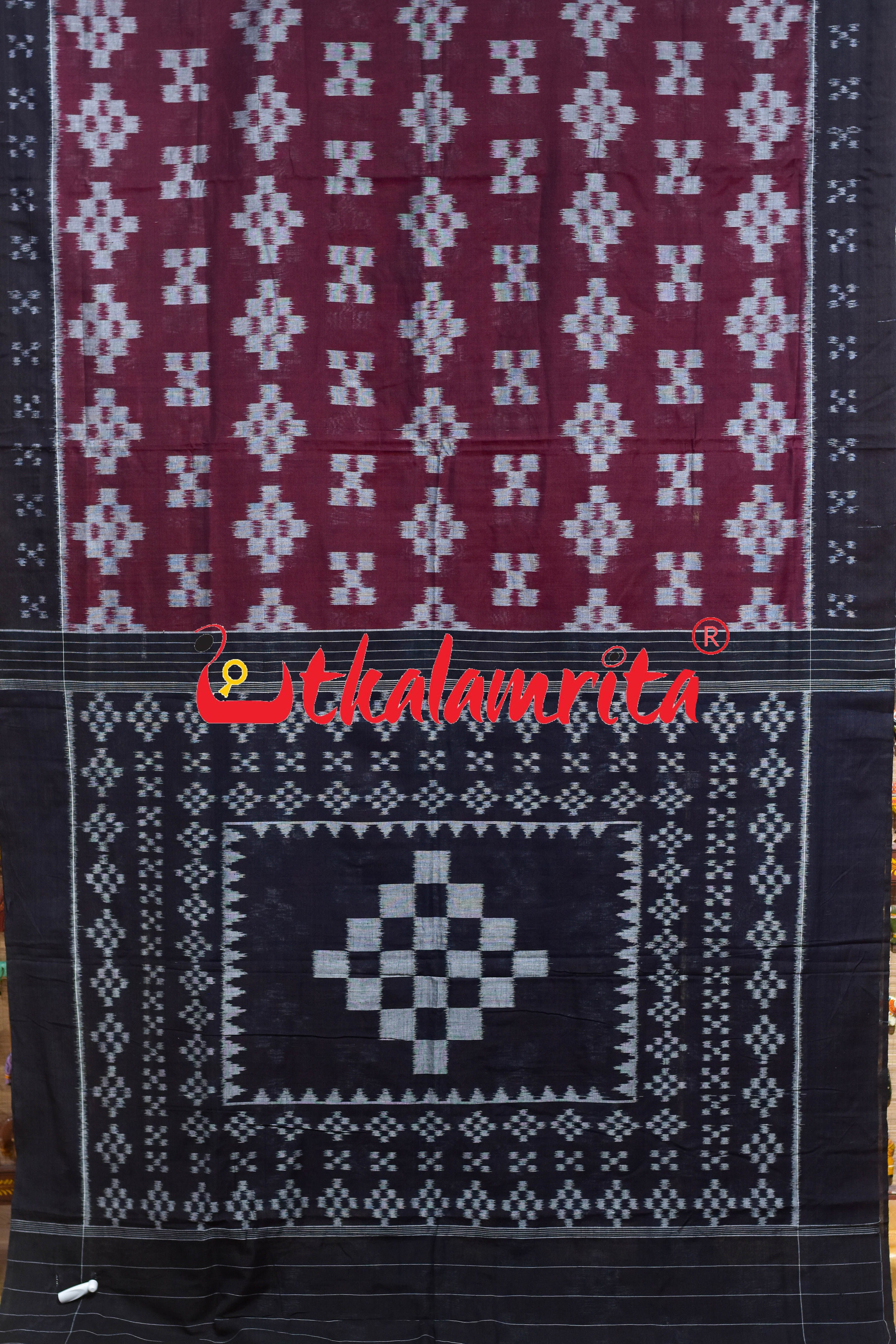 Maroon Black Body Pasapali Khandua Cotton Saree