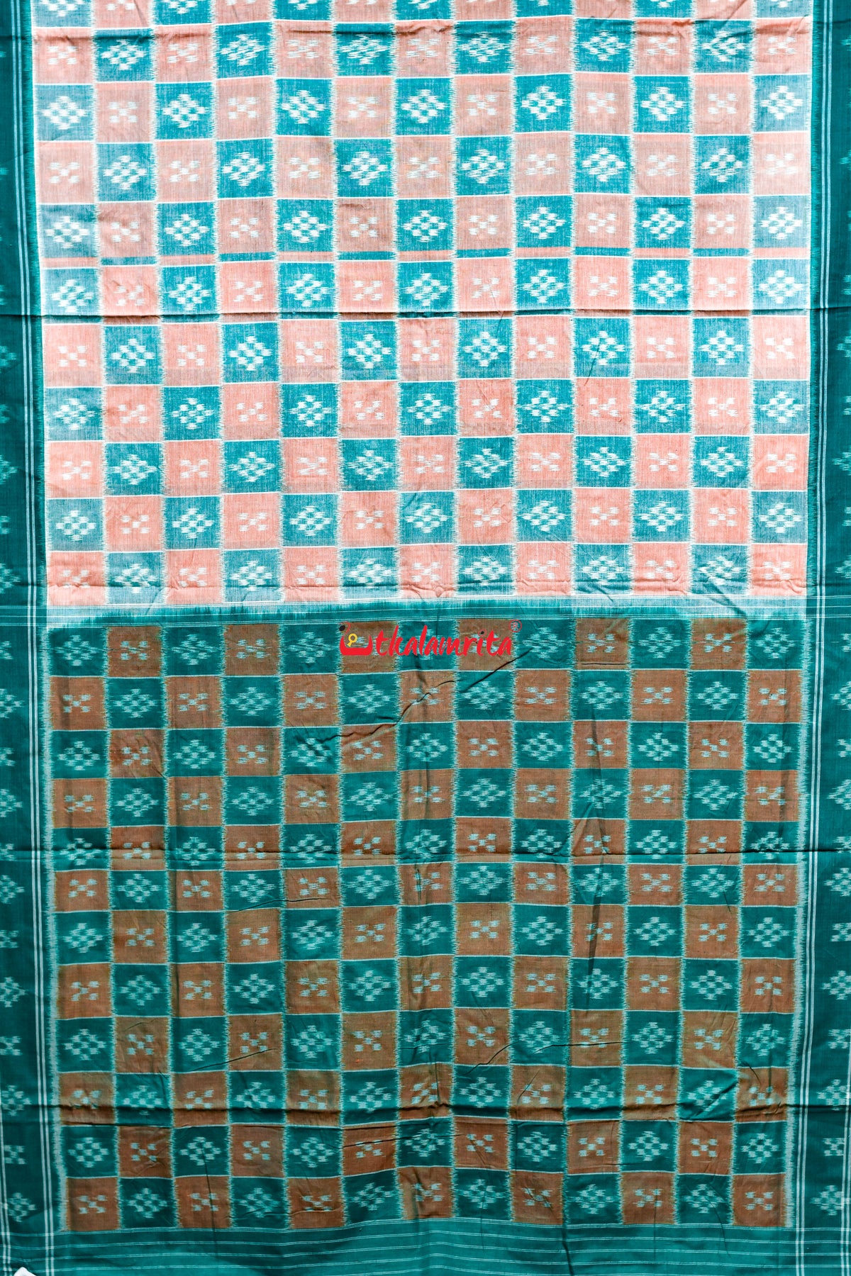 Peach Green Body Pasapali Khandua Cotton Saree