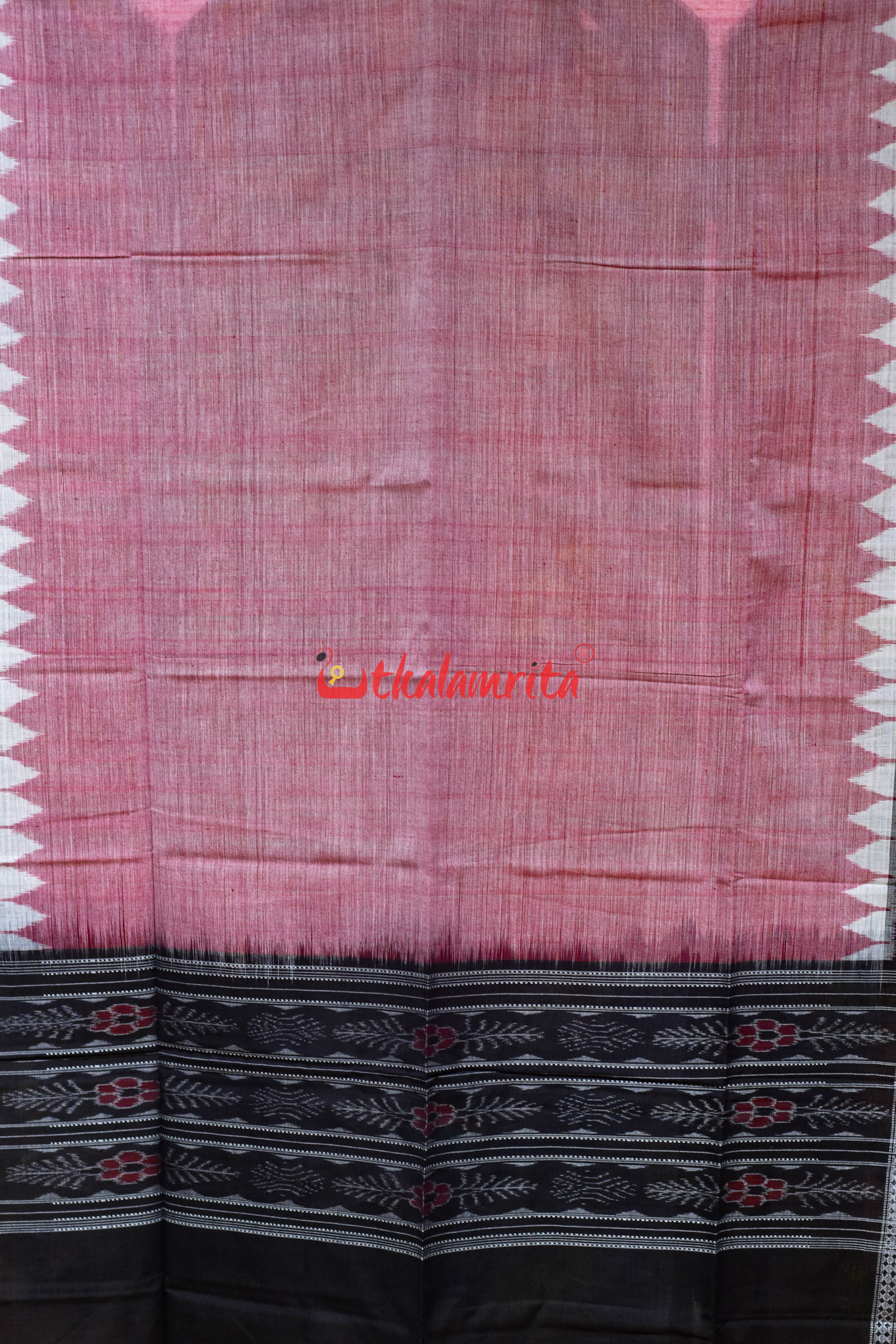 Peach Black Flower Bandha Cotton (Dupatta)