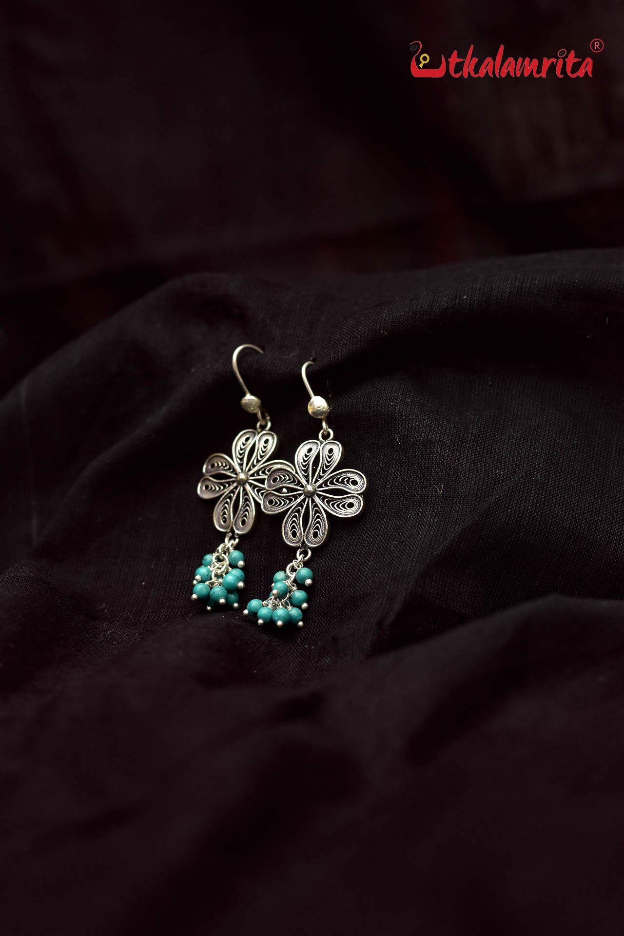 Turquoise Silver Flower Danglers