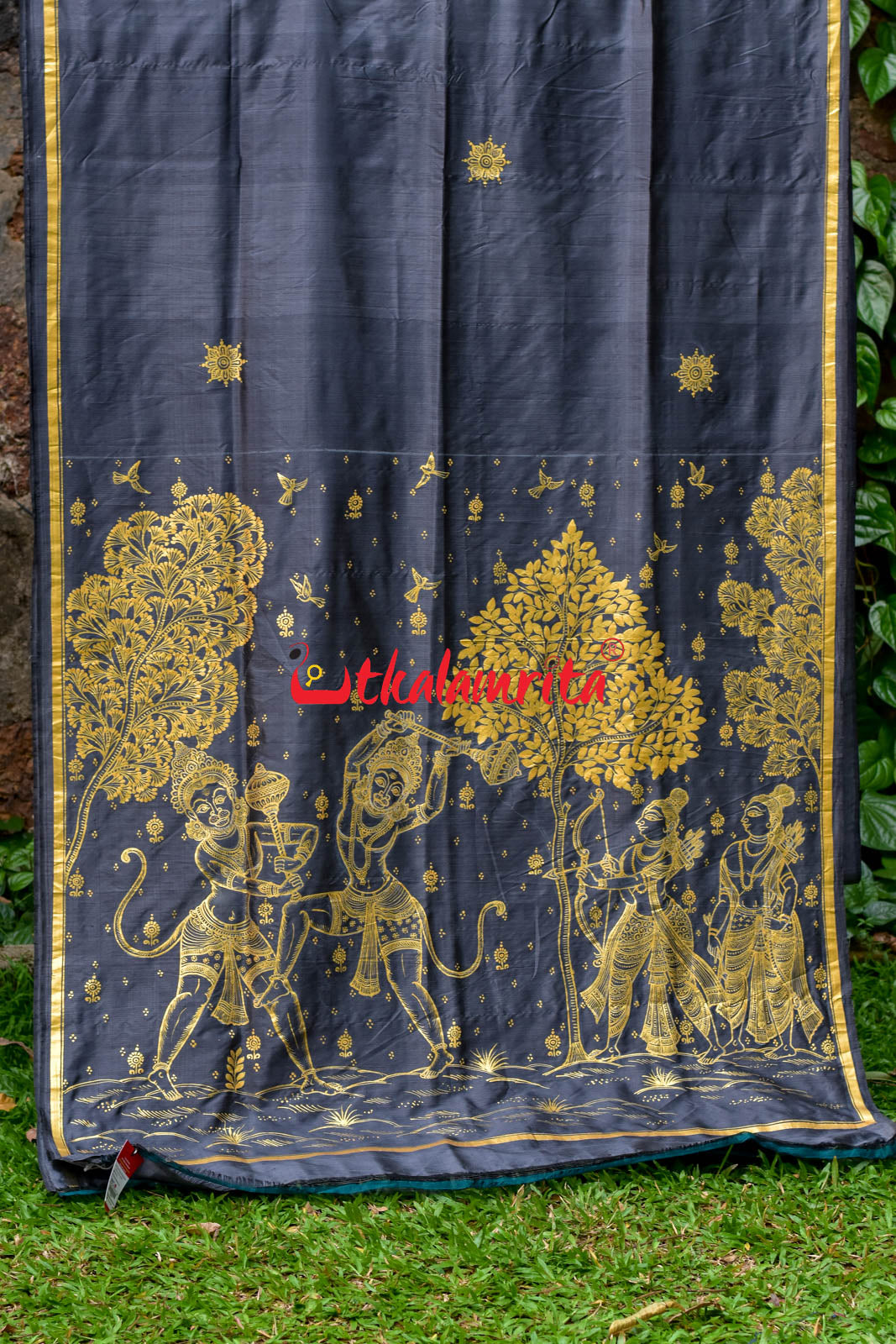 Grey Bali Sugriba Judha Pattachitra Silk Saree