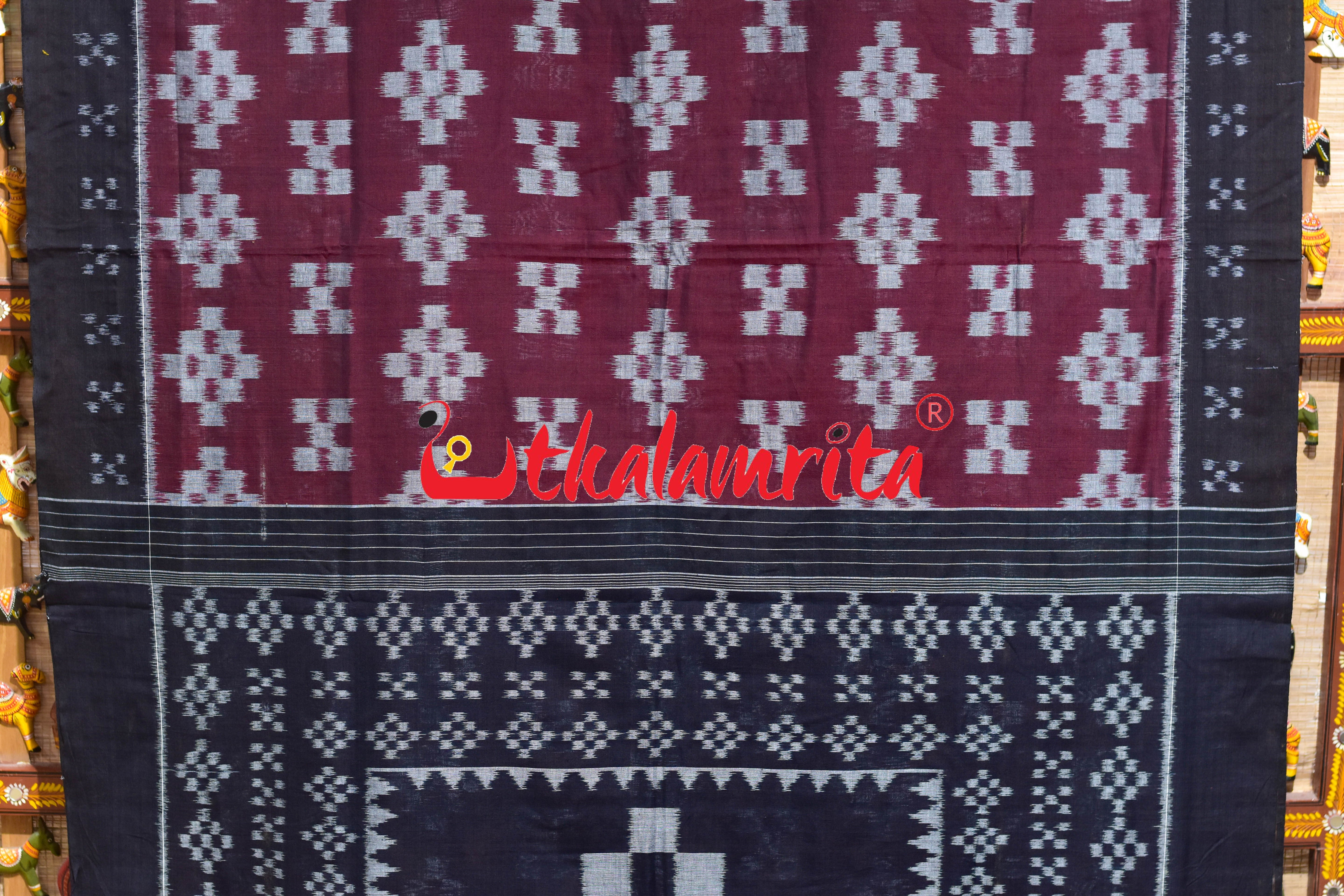Maroon Black Body Pasapali Khandua Cotton Saree