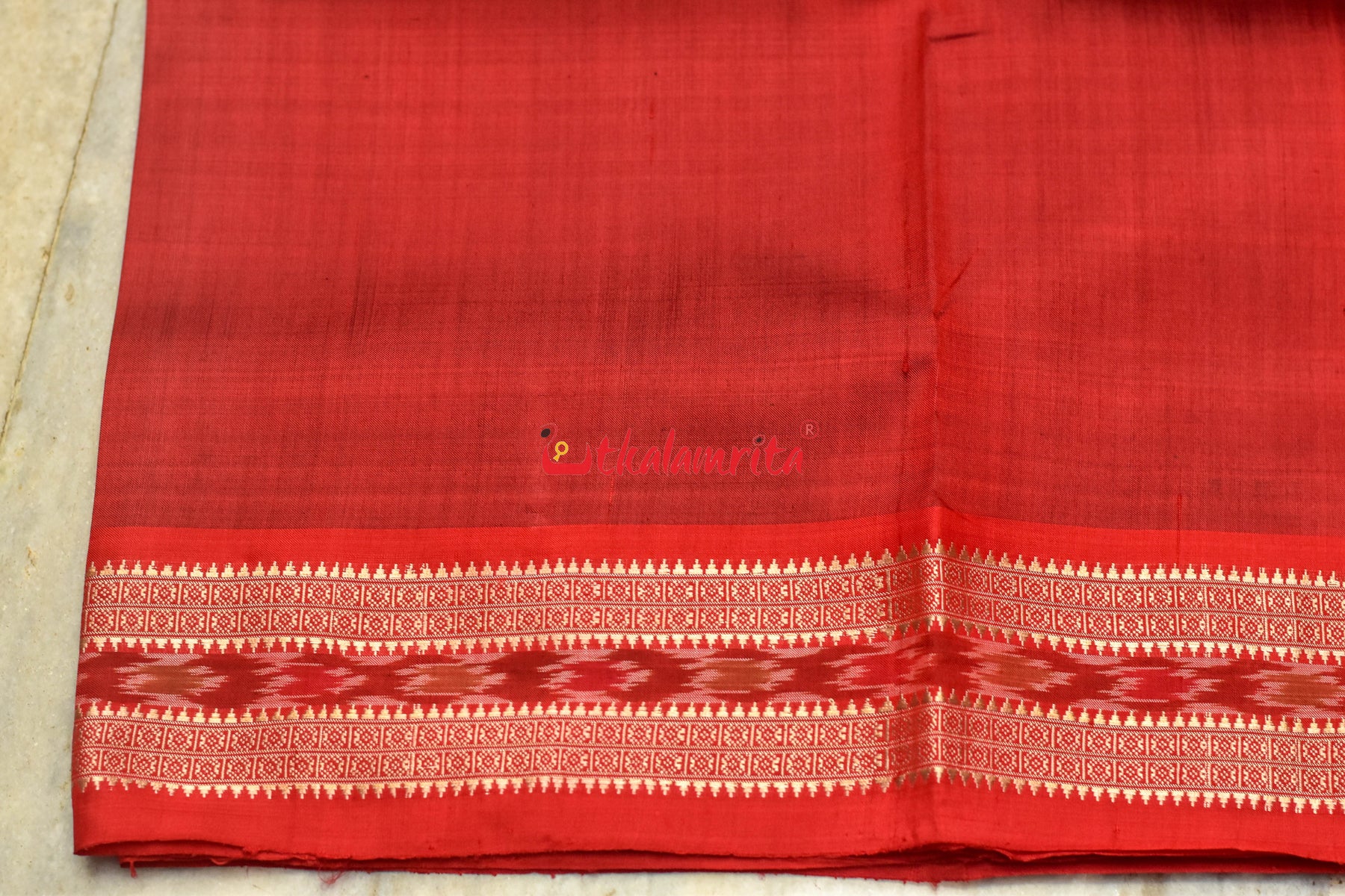 Maroon with Border Khandua Silk (Fabric)