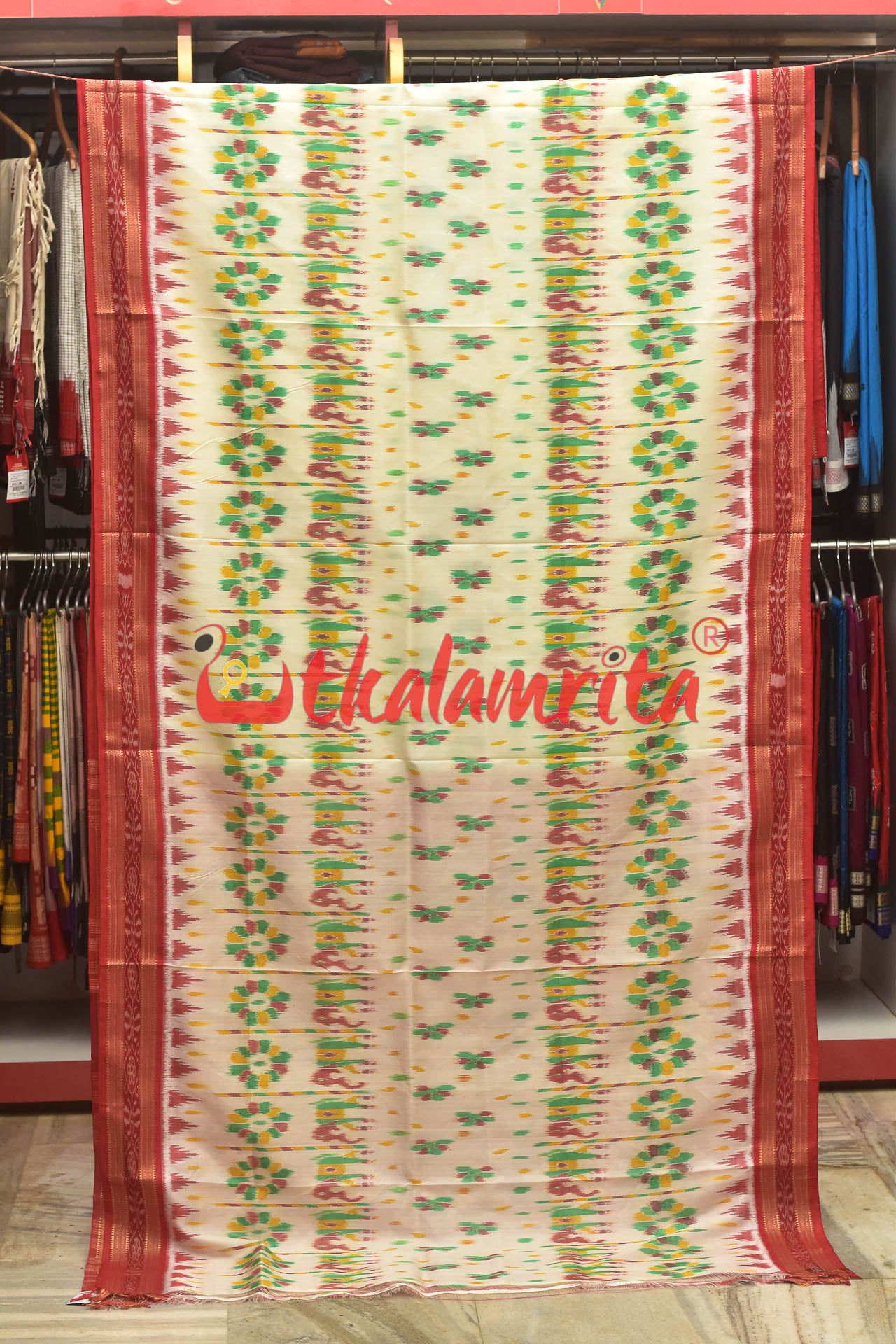 White Elephants Khandua Silk Saree