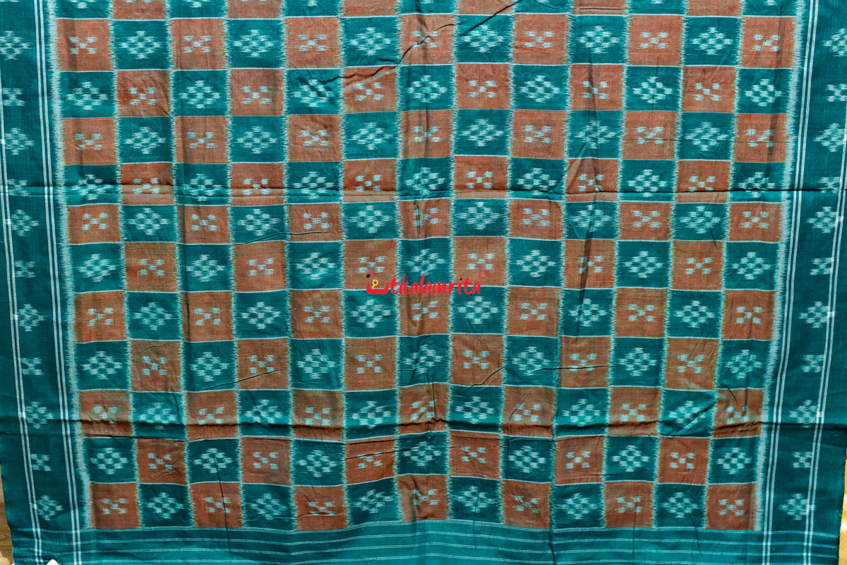 Peach Green Body Pasapali Khandua Cotton Saree