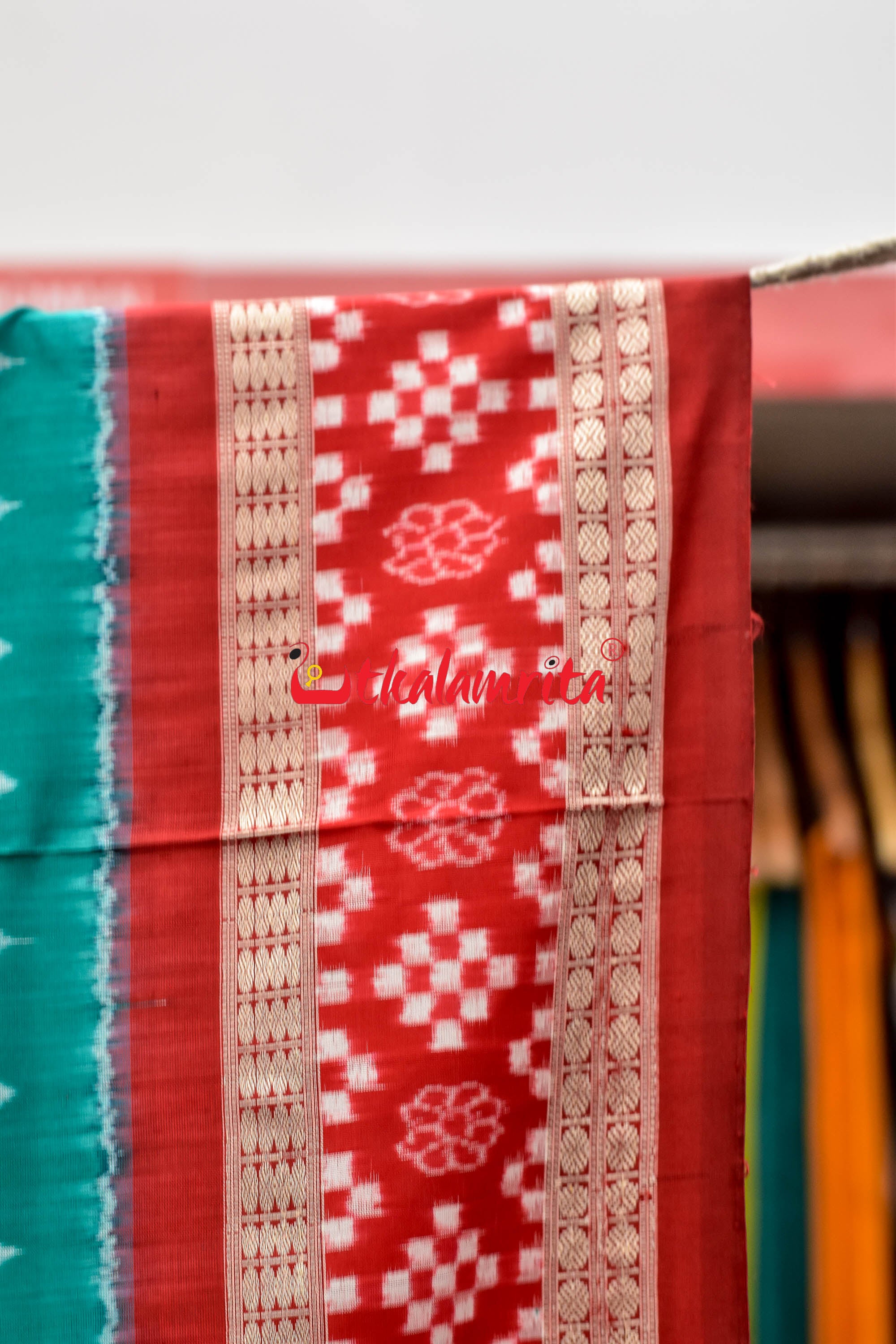 Sea Green Kadha Pasapali Border Sambalpuri Silk