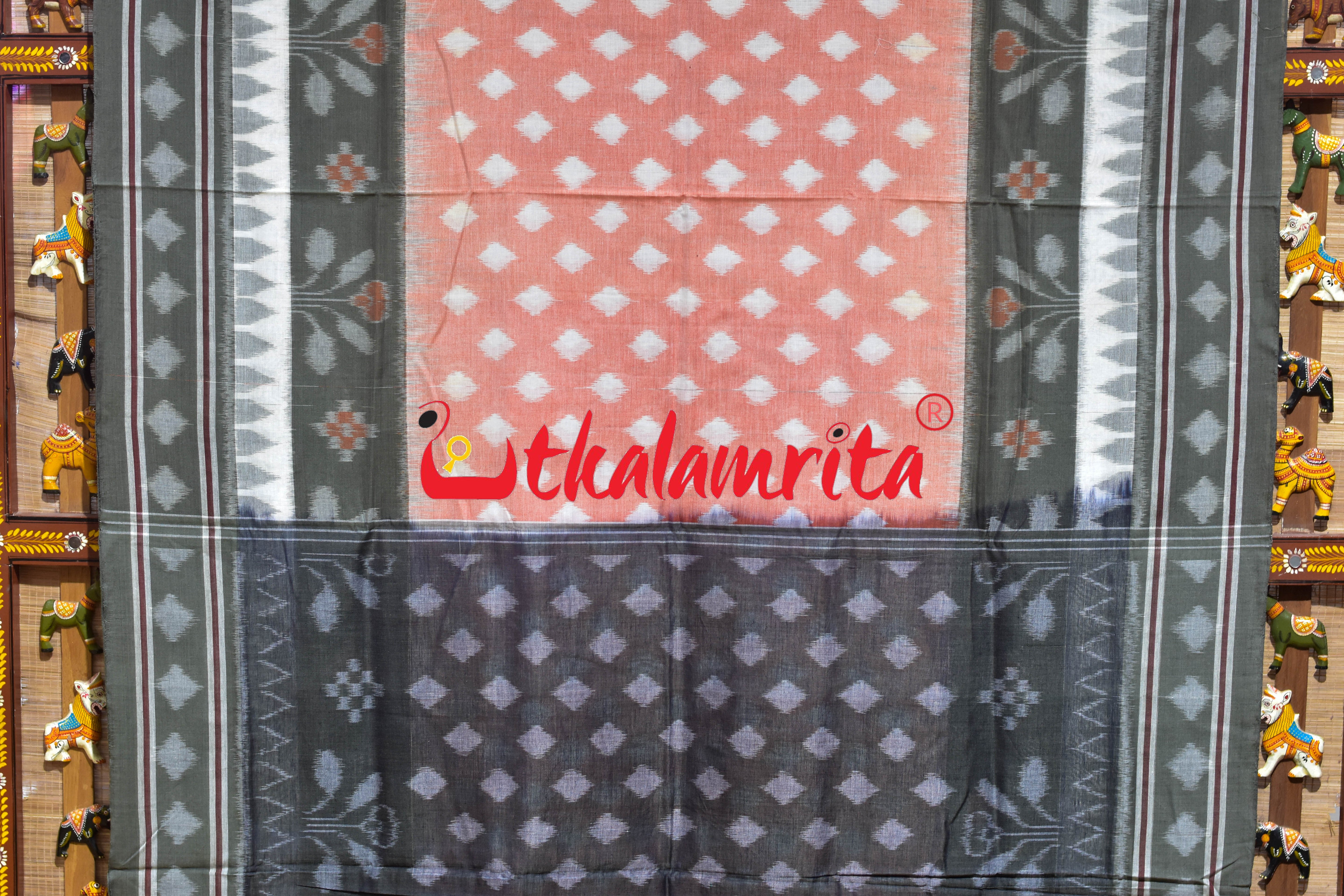 Peach Olive Pasapali Border Khandua Cotton Saree