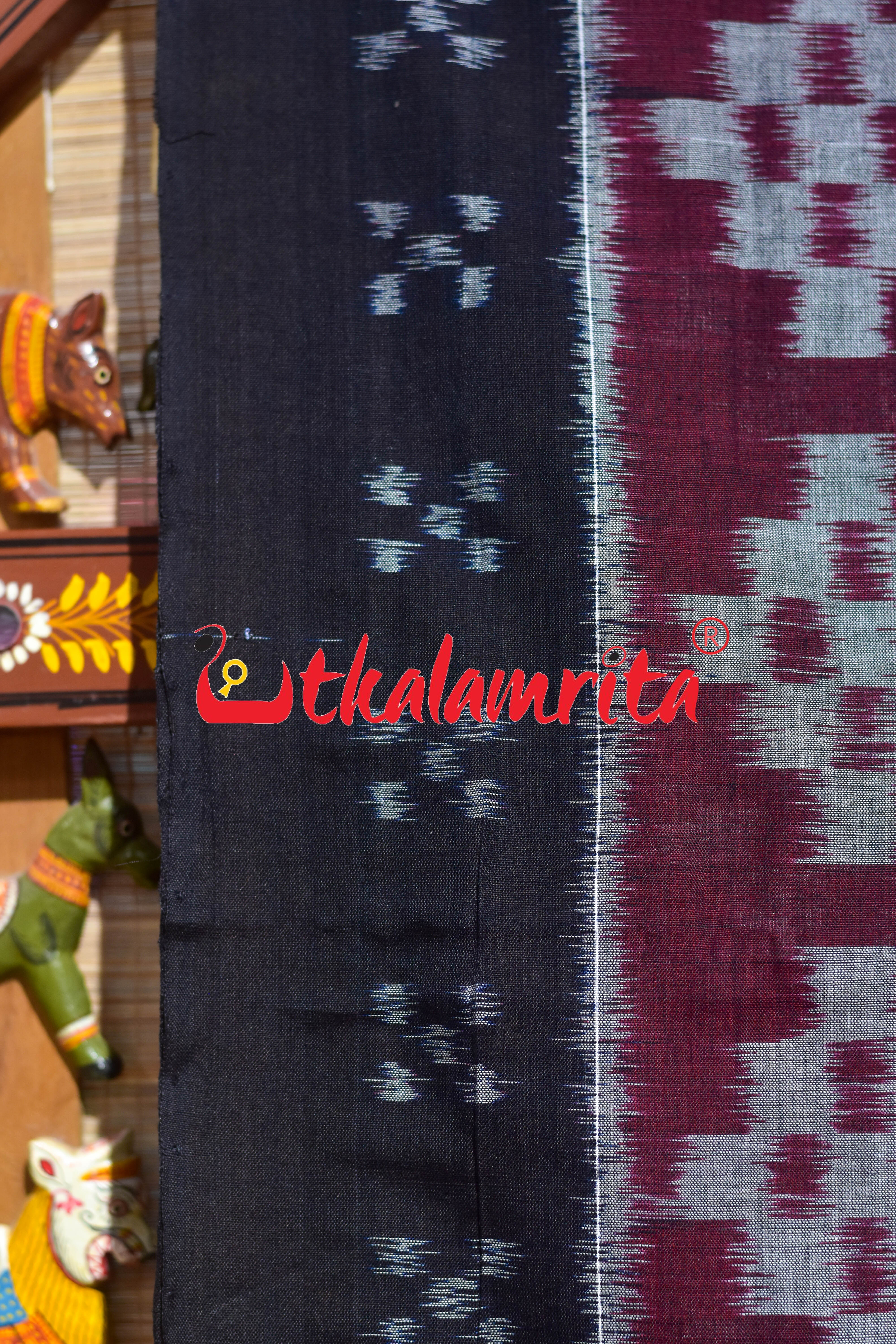 Maroon Black Body Pasapali Khandua Cotton Saree