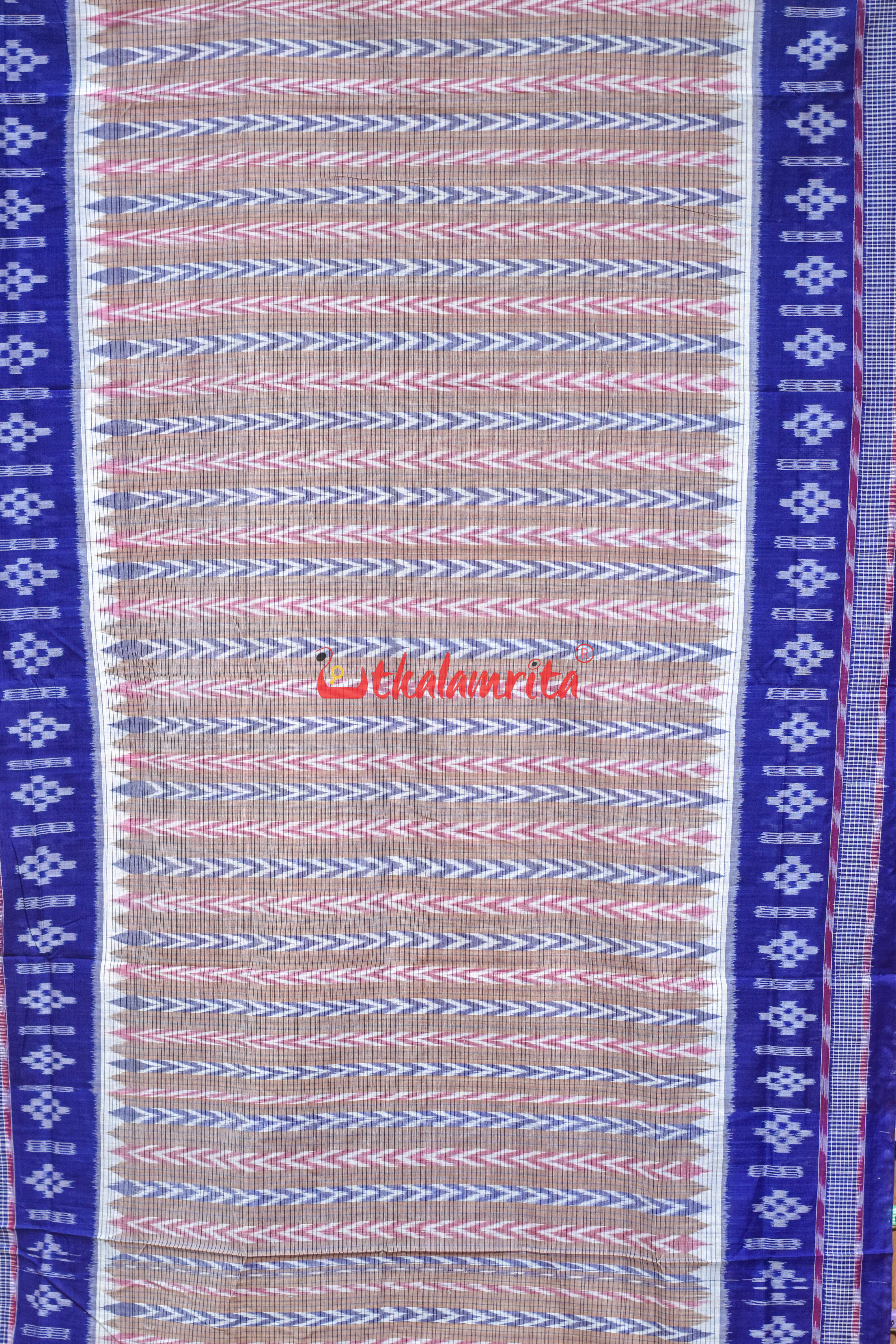 Dhanpatri Cream Blue Cotton Saree