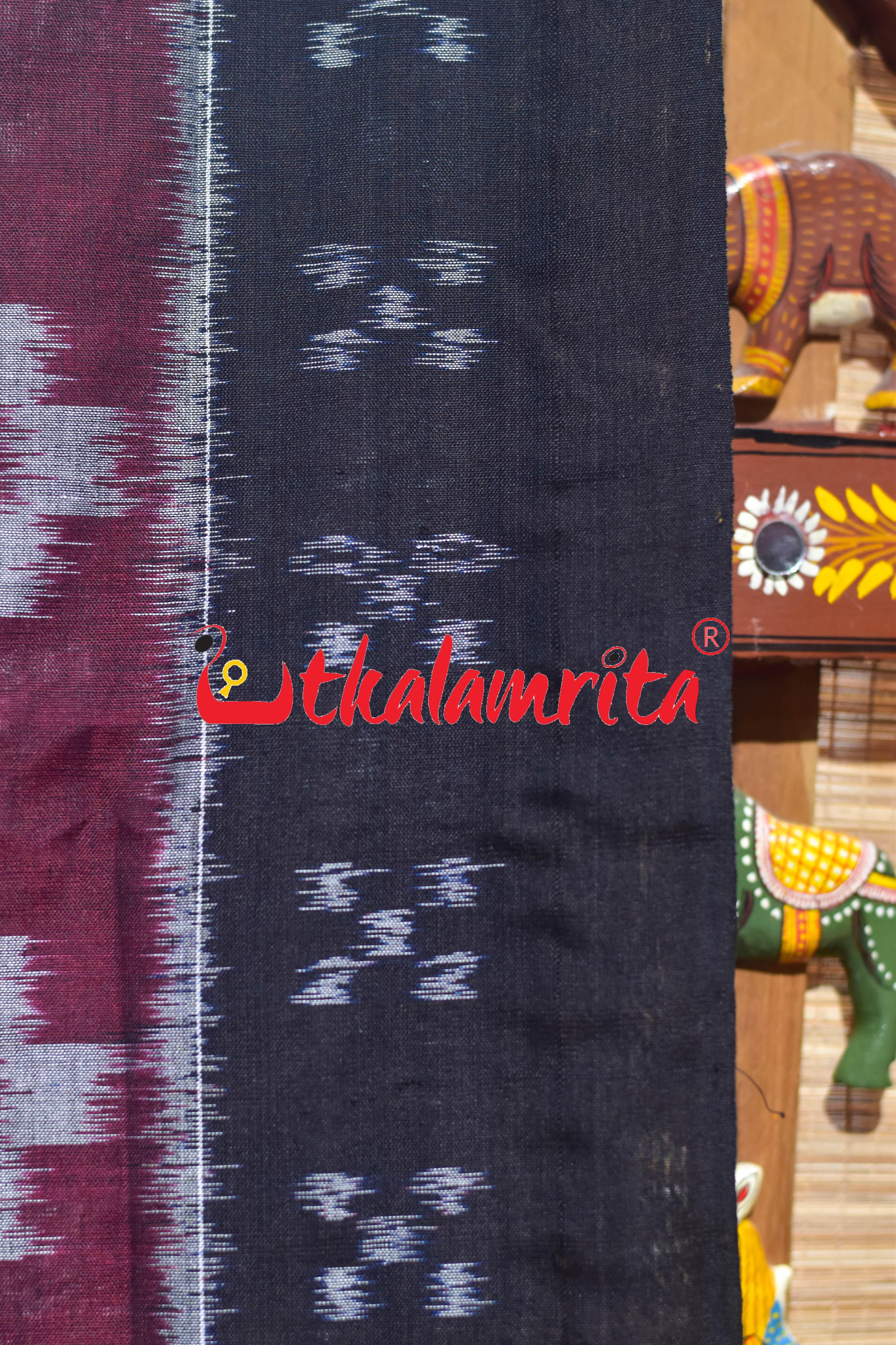 Maroon Black Body Pasapali Khandua Cotton Saree