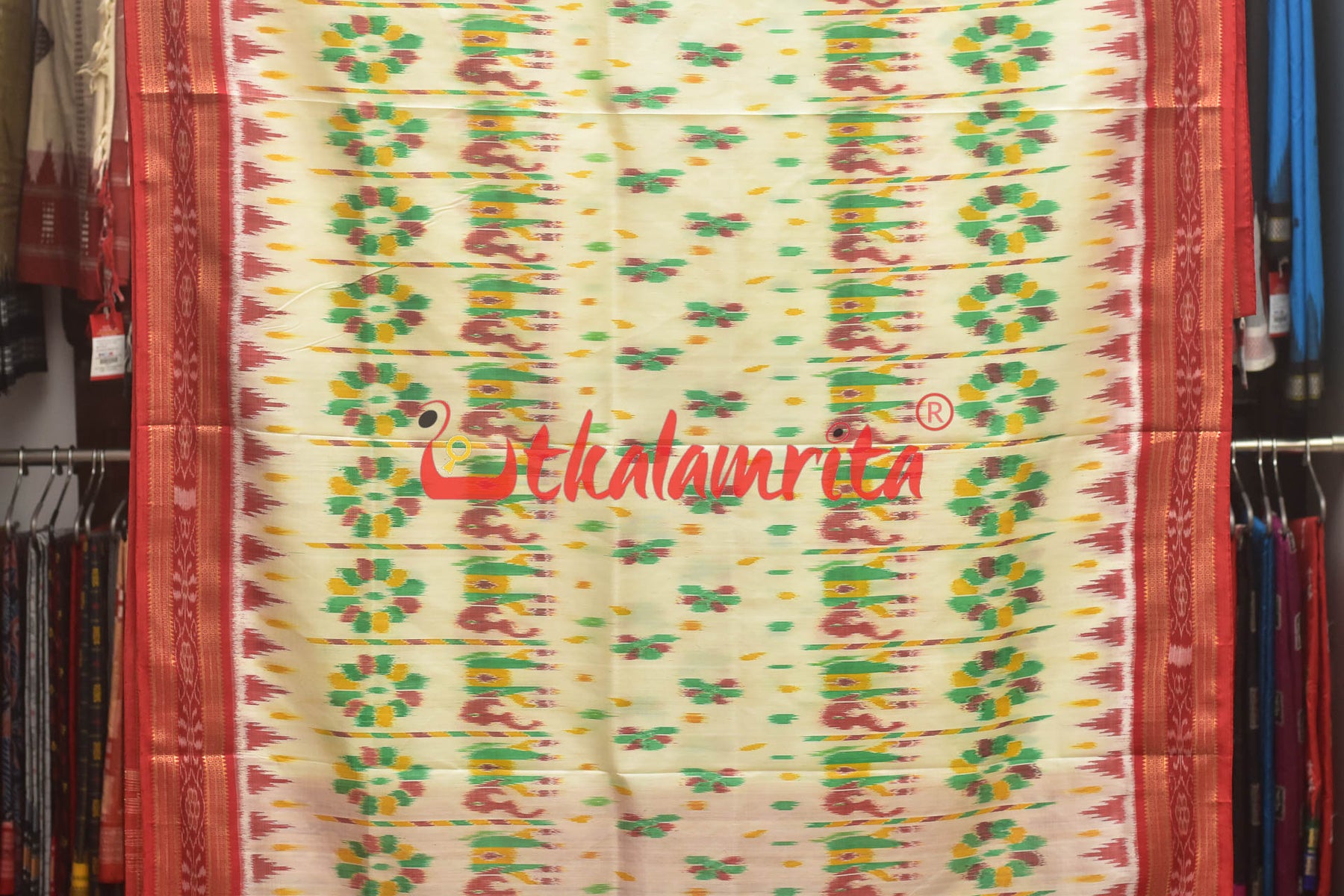 White Elephants Khandua Silk Saree