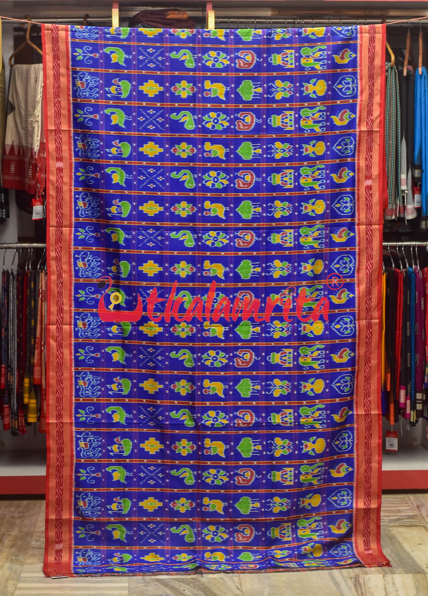 Blue Dotted Nabarangi Khandua Silk Saree