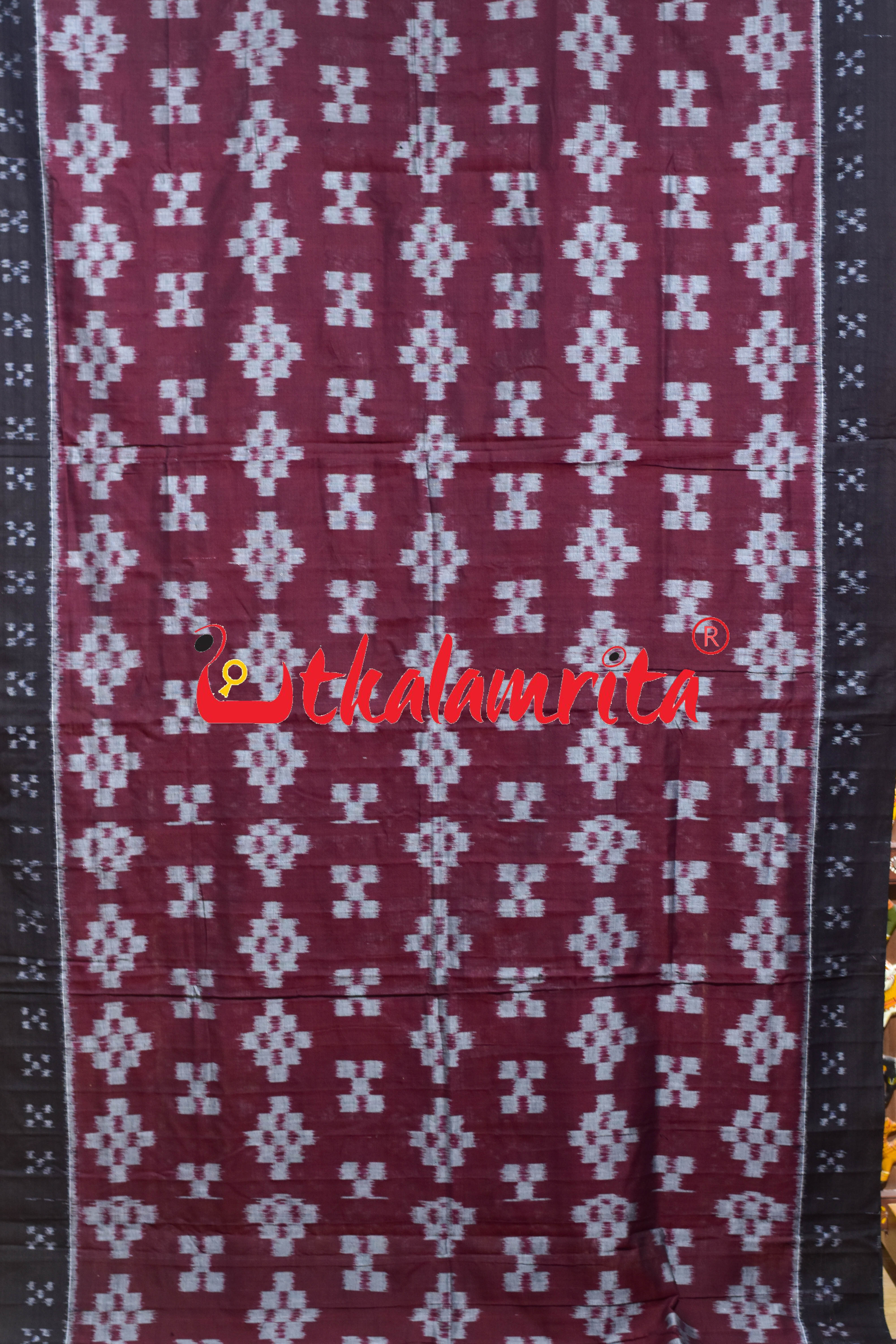 Maroon Black Body Pasapali Khandua Cotton Saree