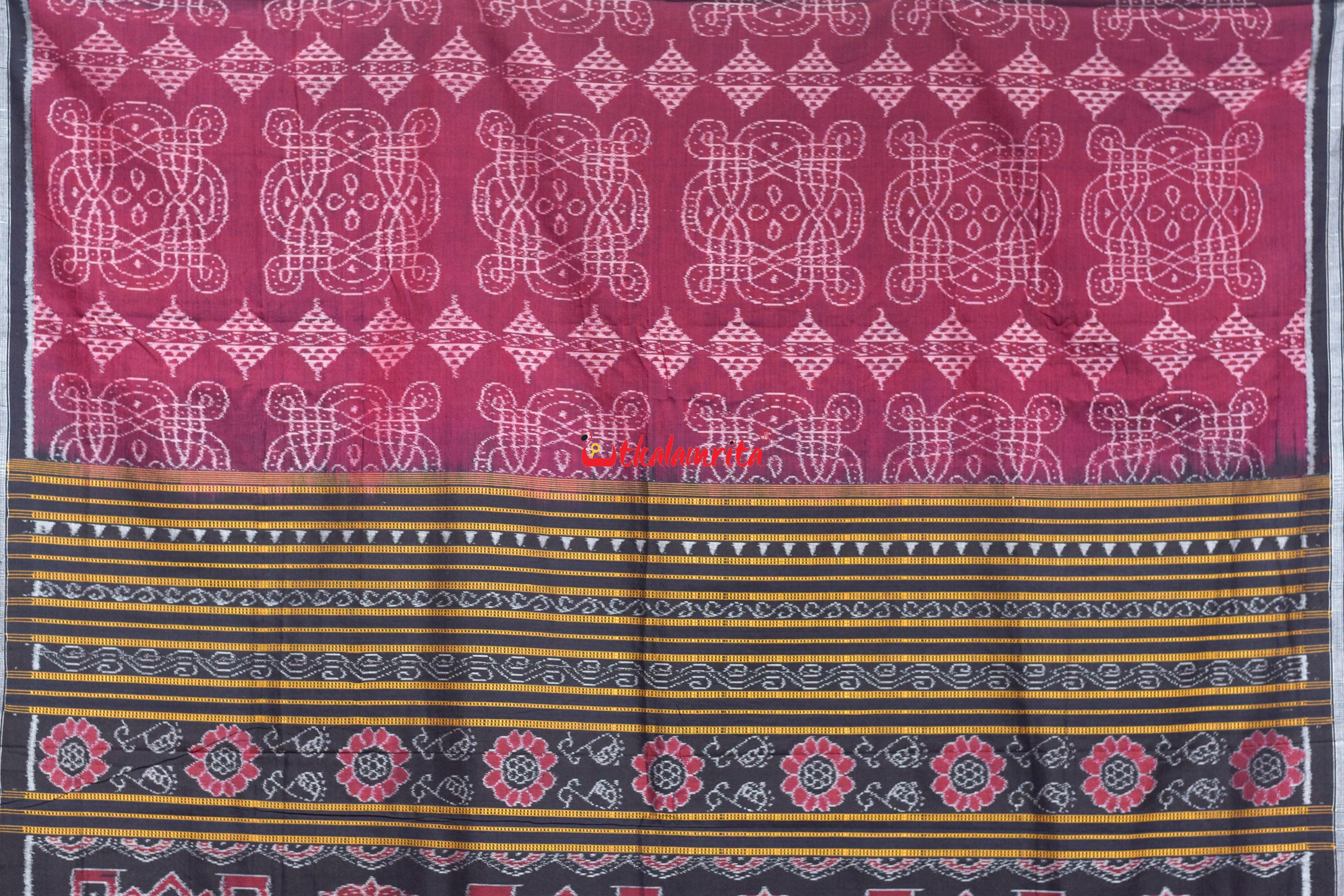 Maroon Black Nua Jhudi Sambalpuri Cotton Saree
