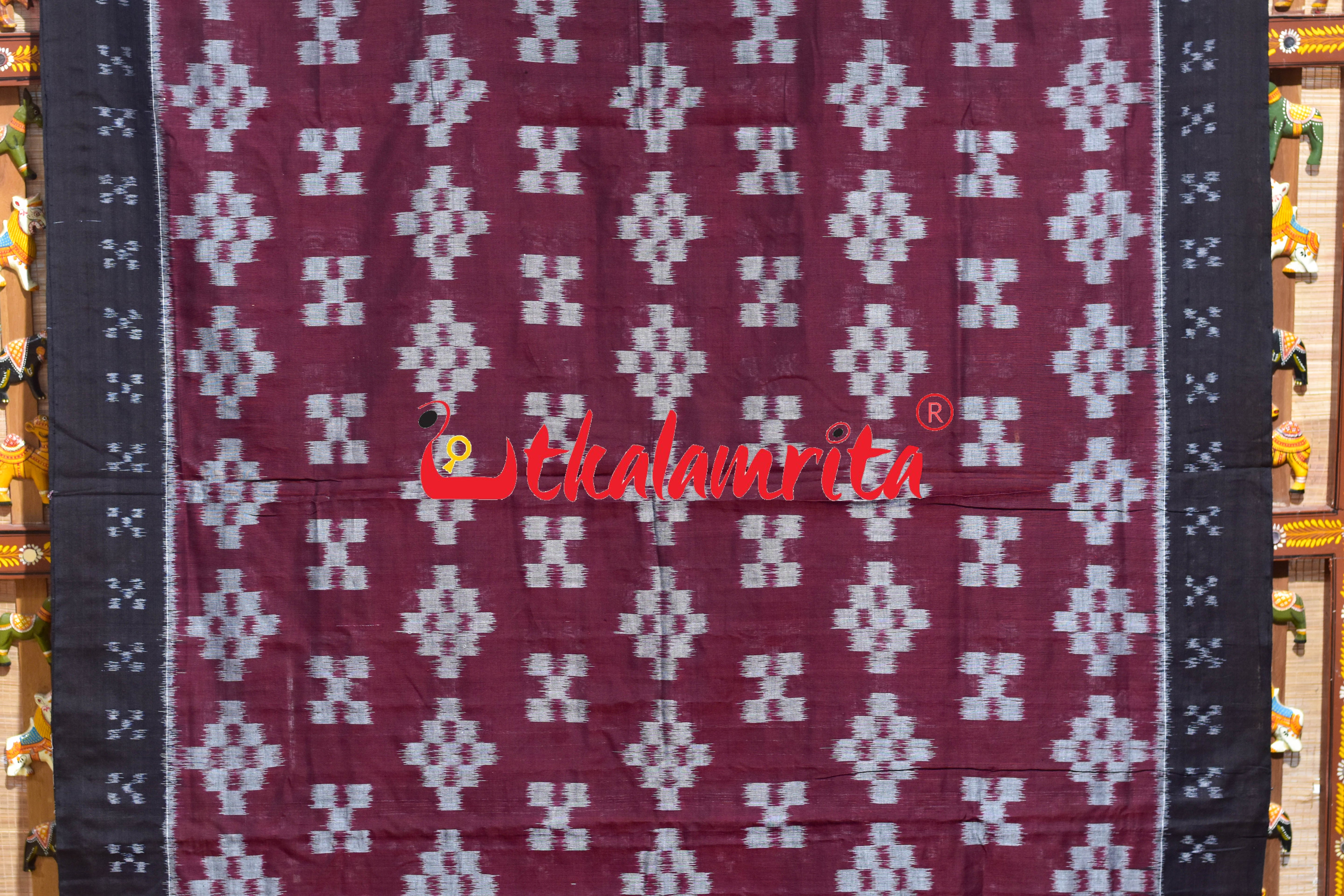 Maroon Black Body Pasapali Khandua Cotton Saree