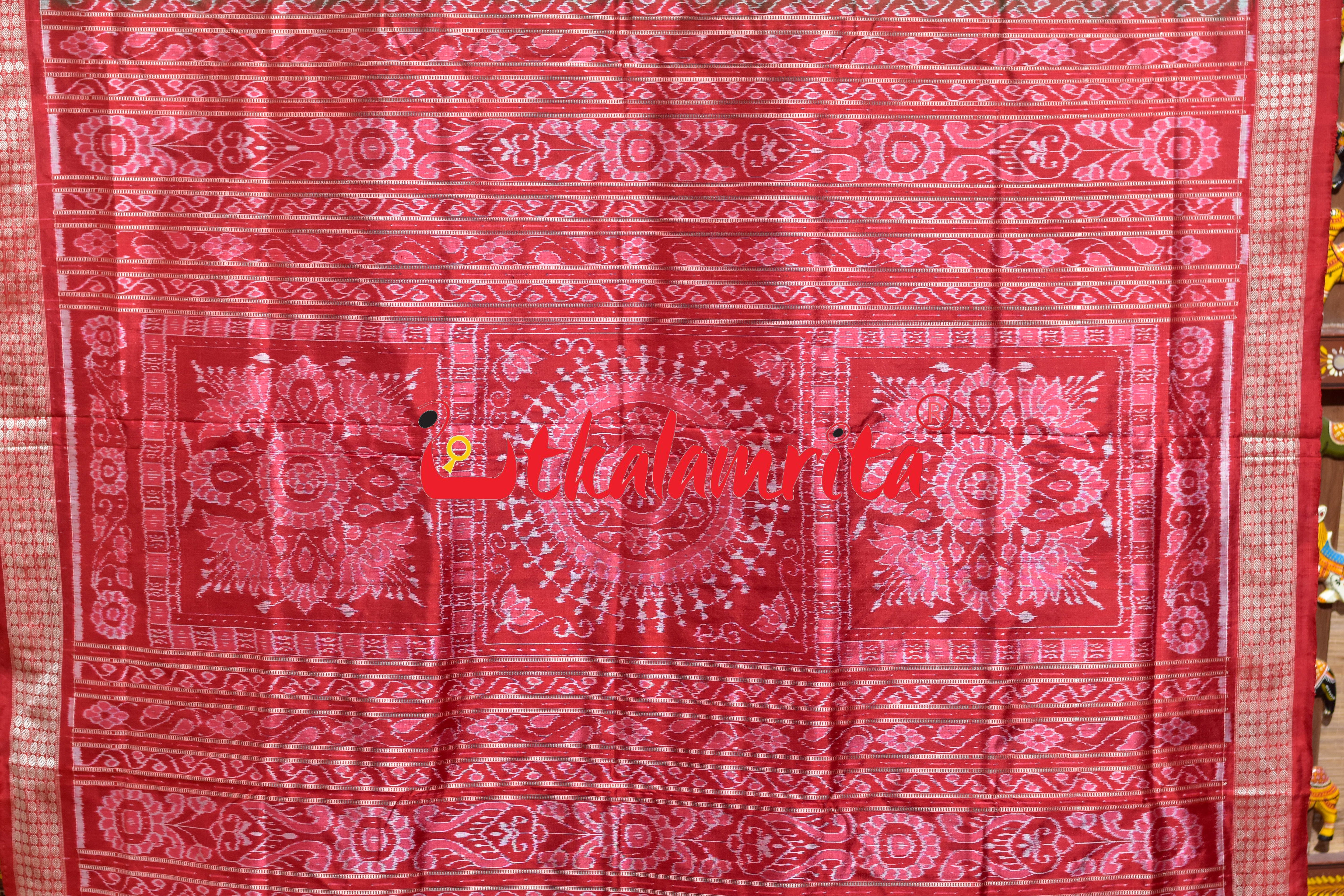 Green Red Deer Theme Sambalpuri Silk Saree