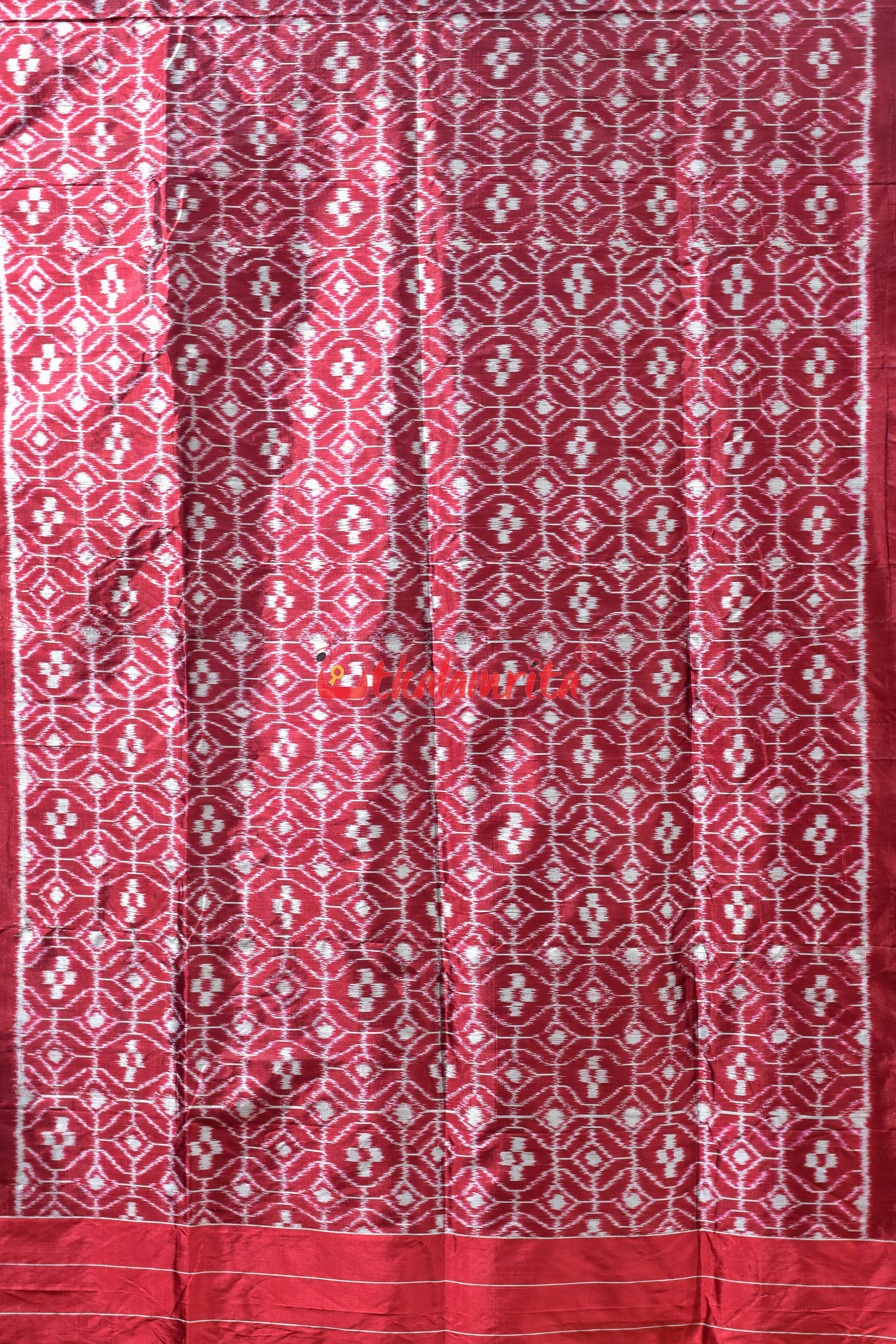 Red Single Ikat Pasapali Silk (Dupatta)