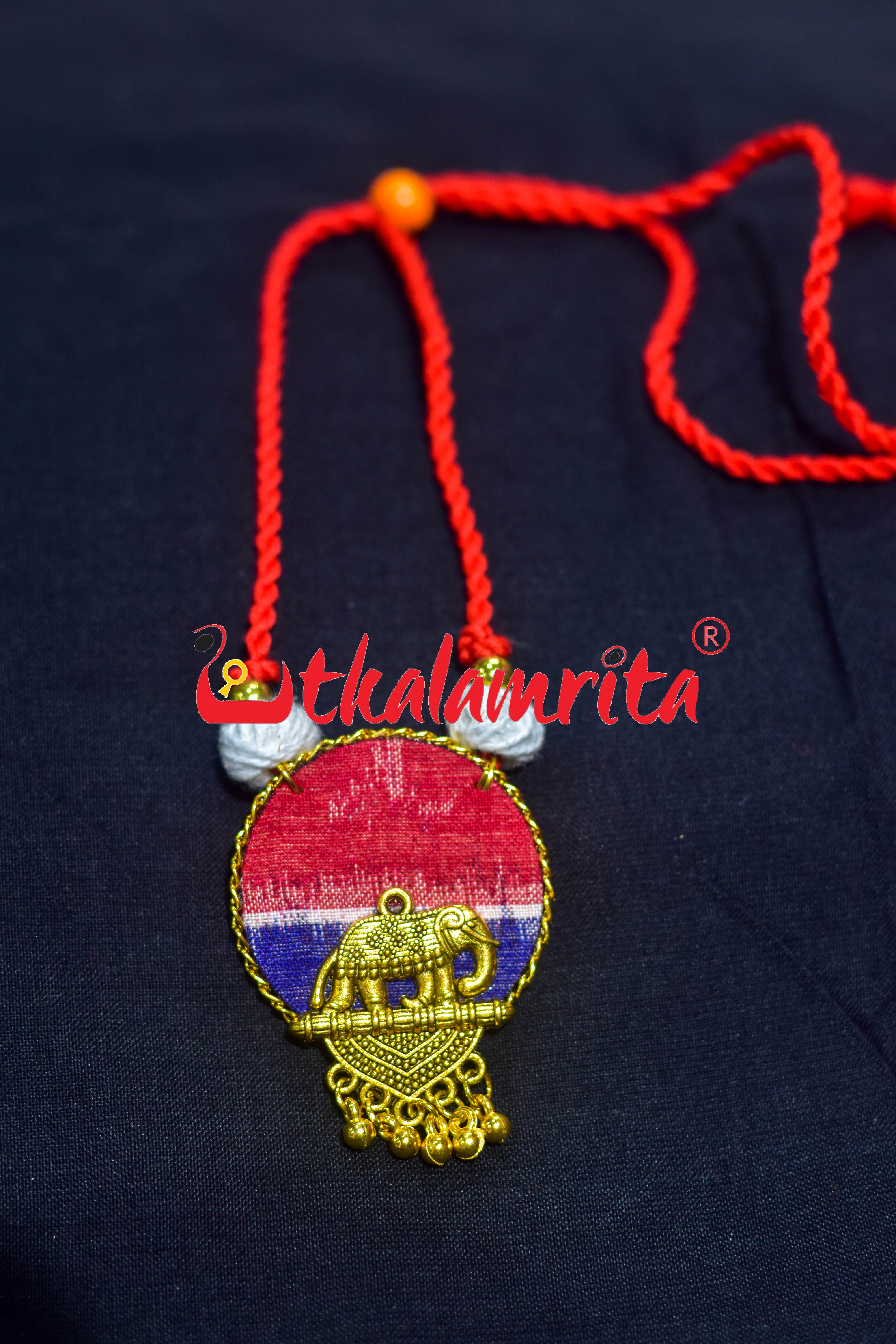 Blue Red Golden Round Small Necklace Set