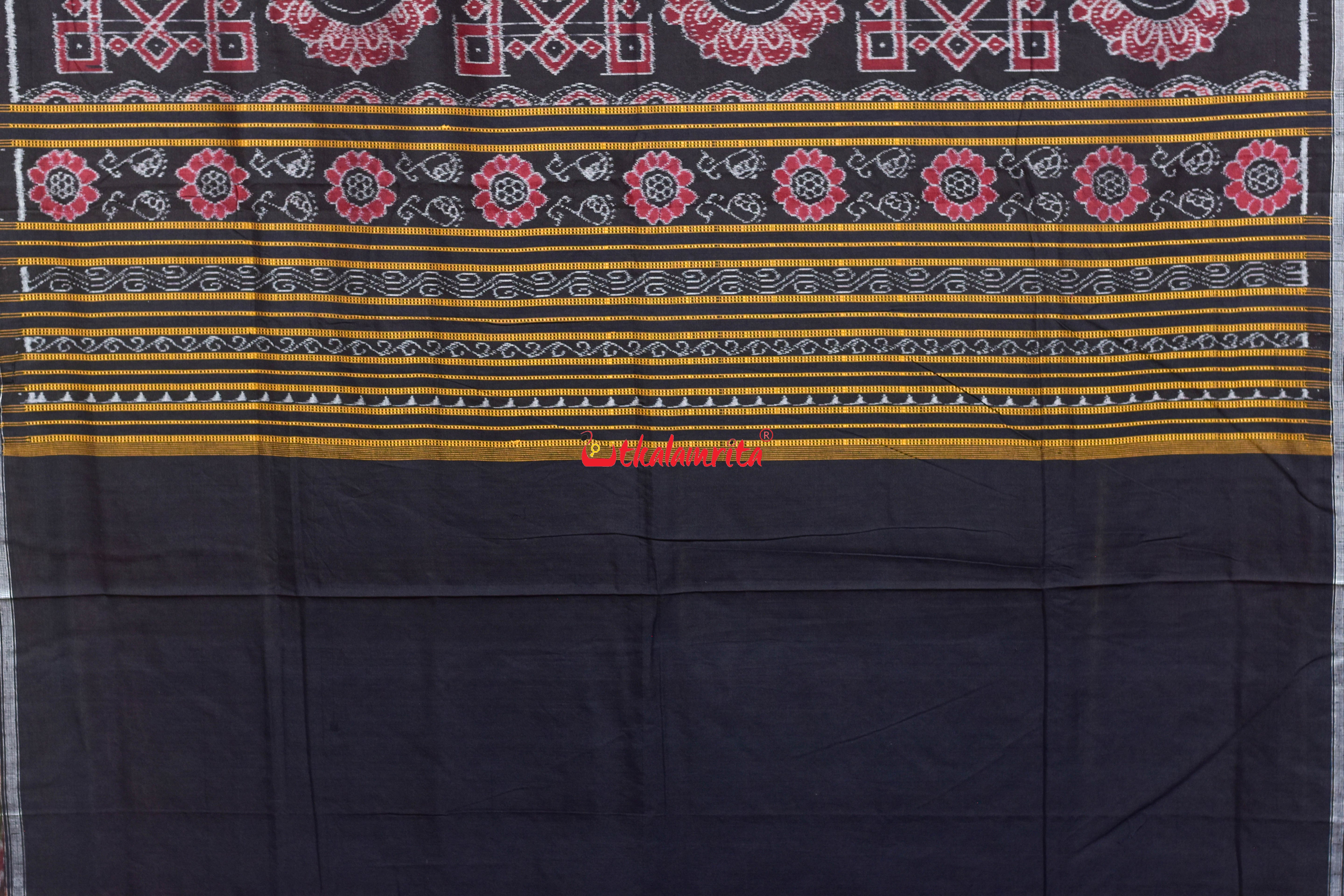 Maroon Black Nua Jhudi Sambalpuri Cotton Saree