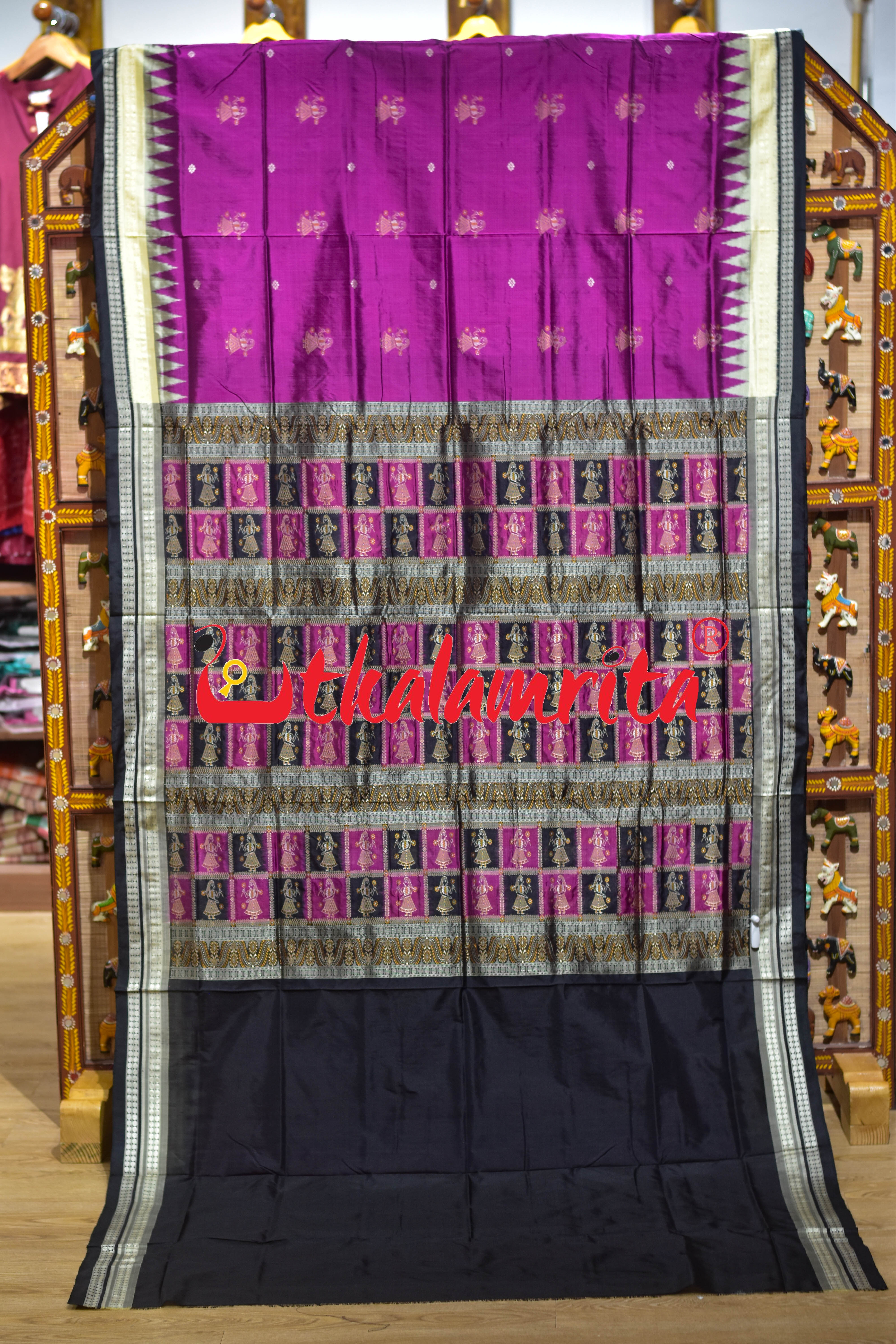 Magenta with Double Border Doll Bomkai Silk Saree