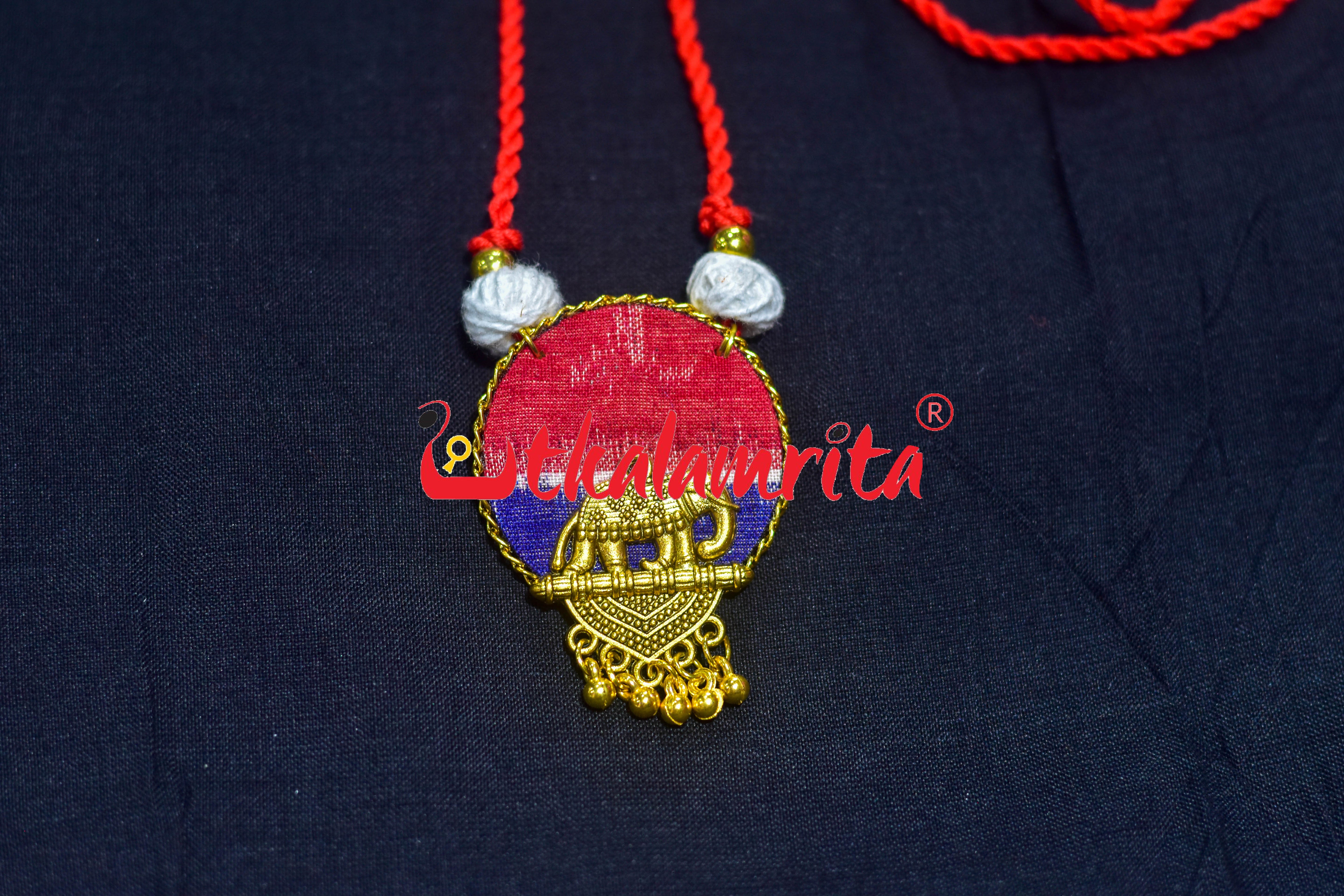 Blue Red Golden Round Small Necklace Set