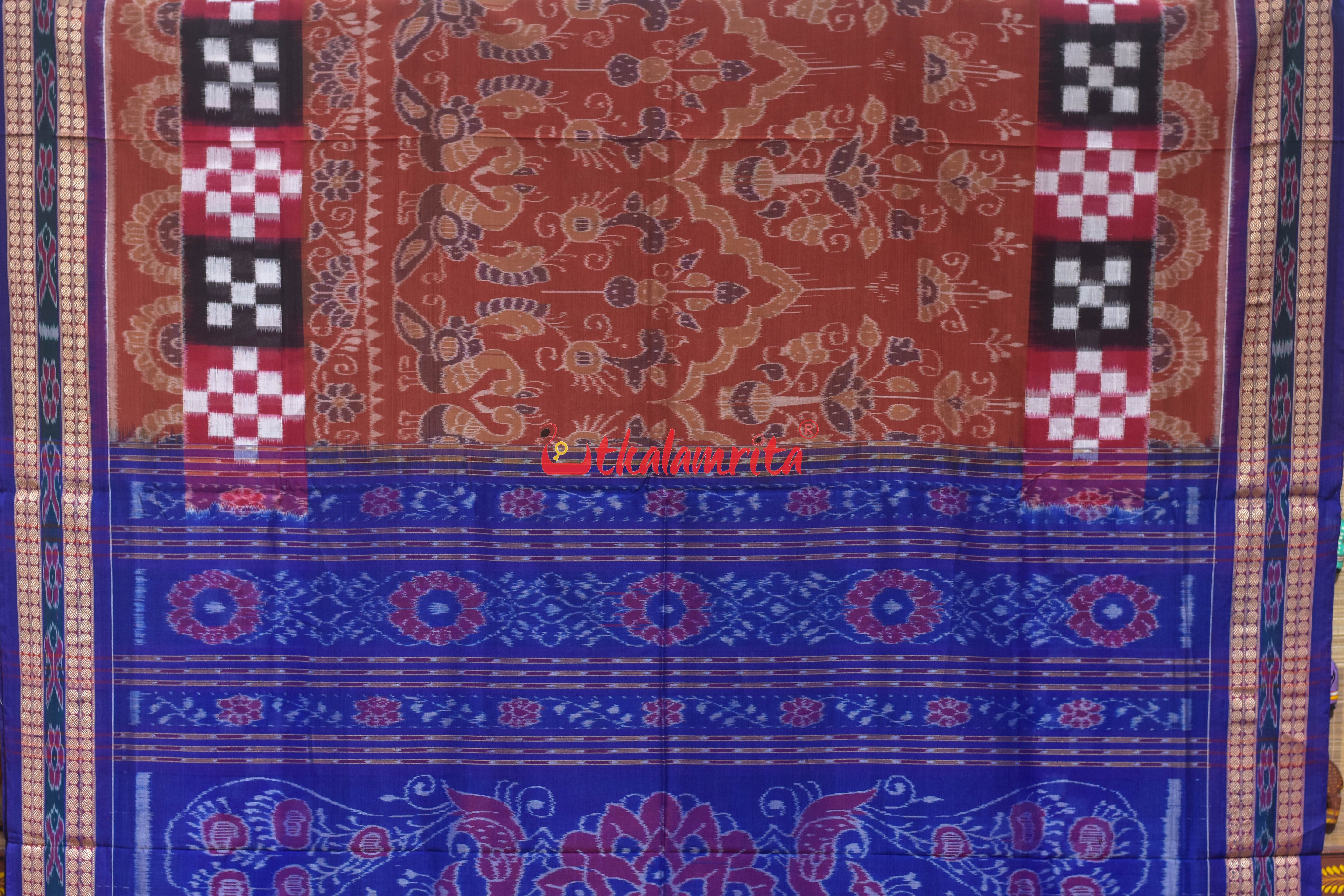 Brown Peacock Pasapali Scot Border Cotton Saree