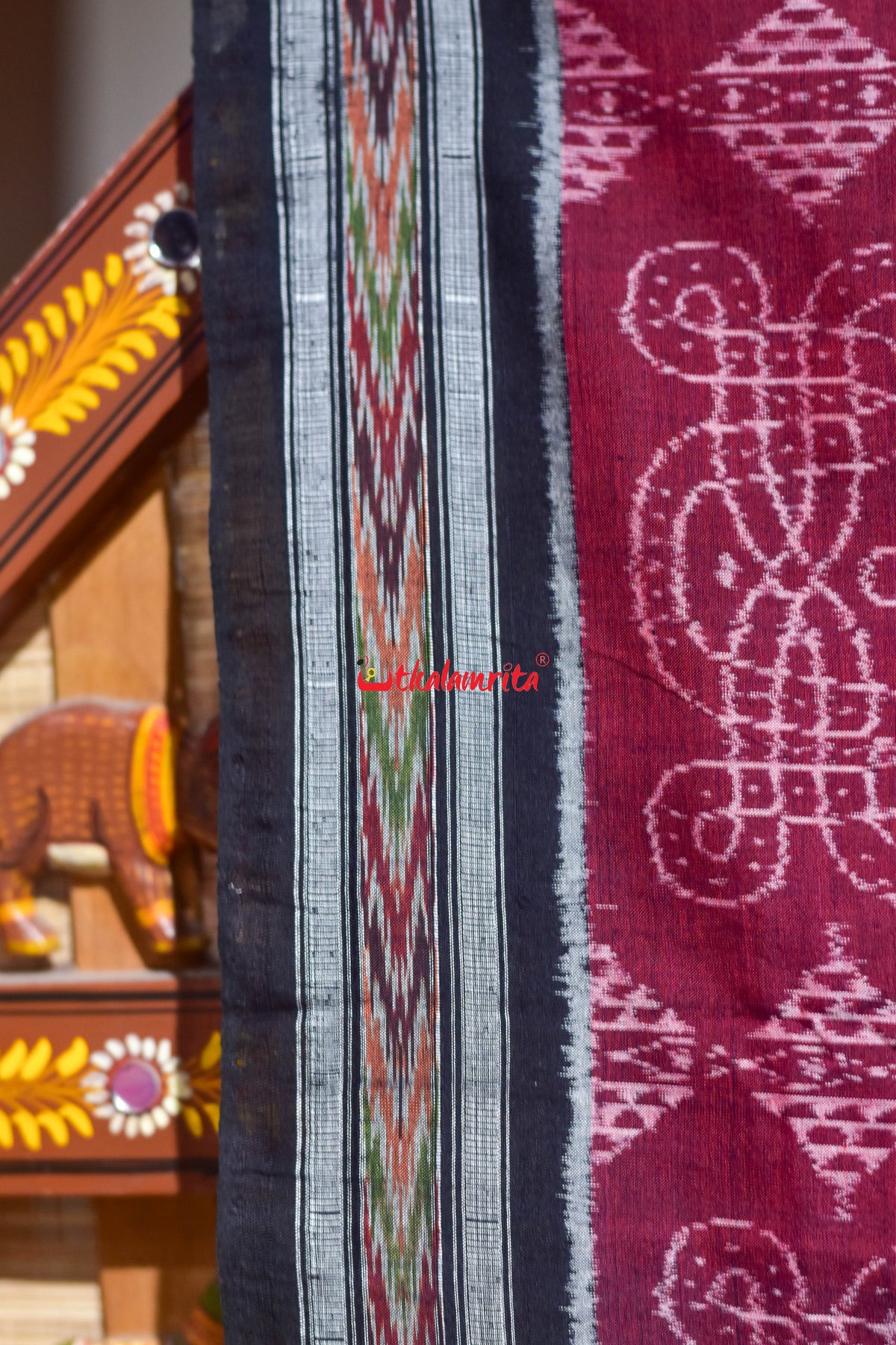 Maroon Black Nua Jhudi Sambalpuri Cotton Saree